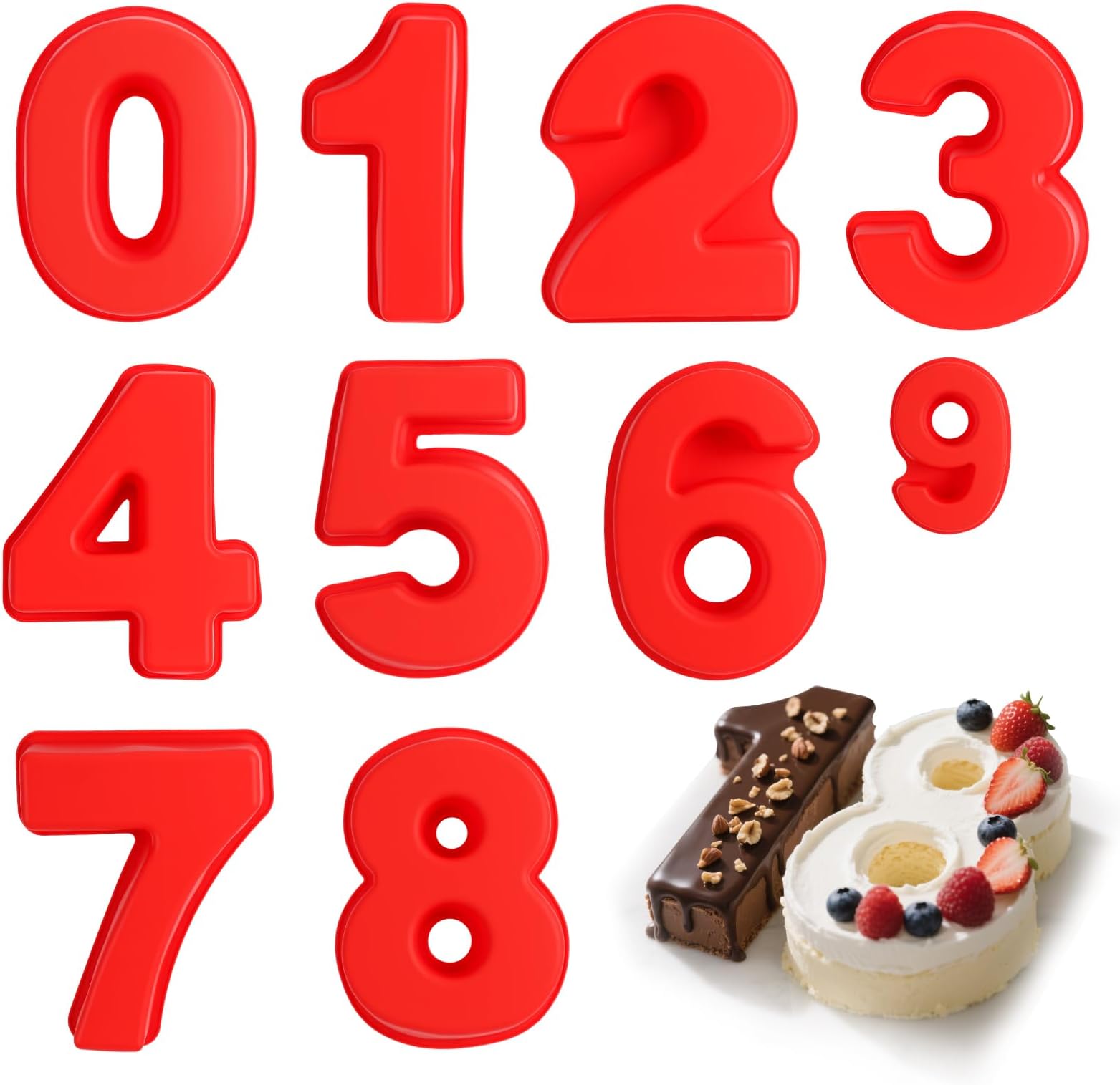 Large Number Cake Tins: 9 PCS Silicone 3D Number Cake Moulds, 10 Inch Molds for Baking Birthday Anniversary