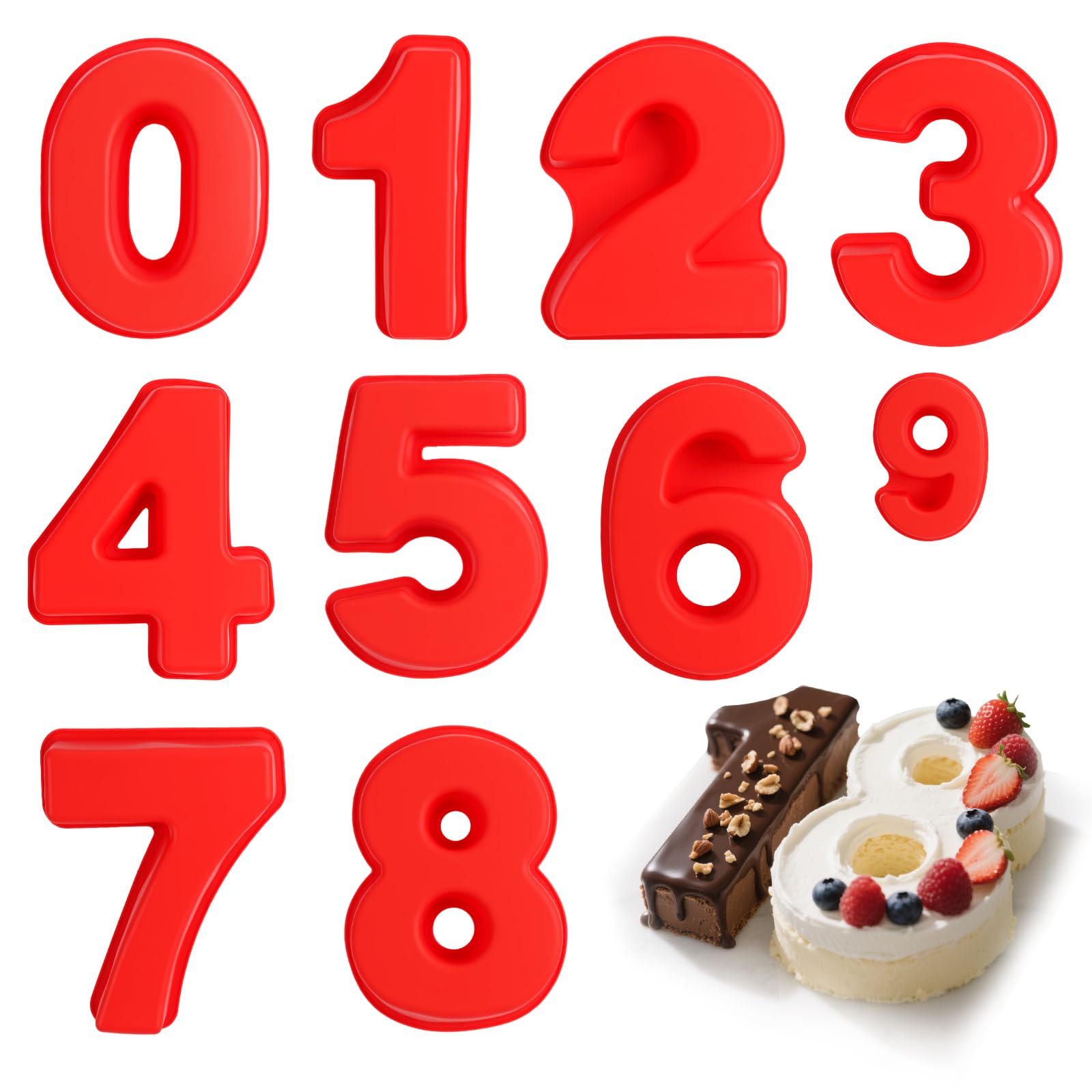 Large Number Cake Tins: 9 PCS Silicone 3D Number Cake Moulds, 10 Inch Molds for Baking Birthday Anniversary