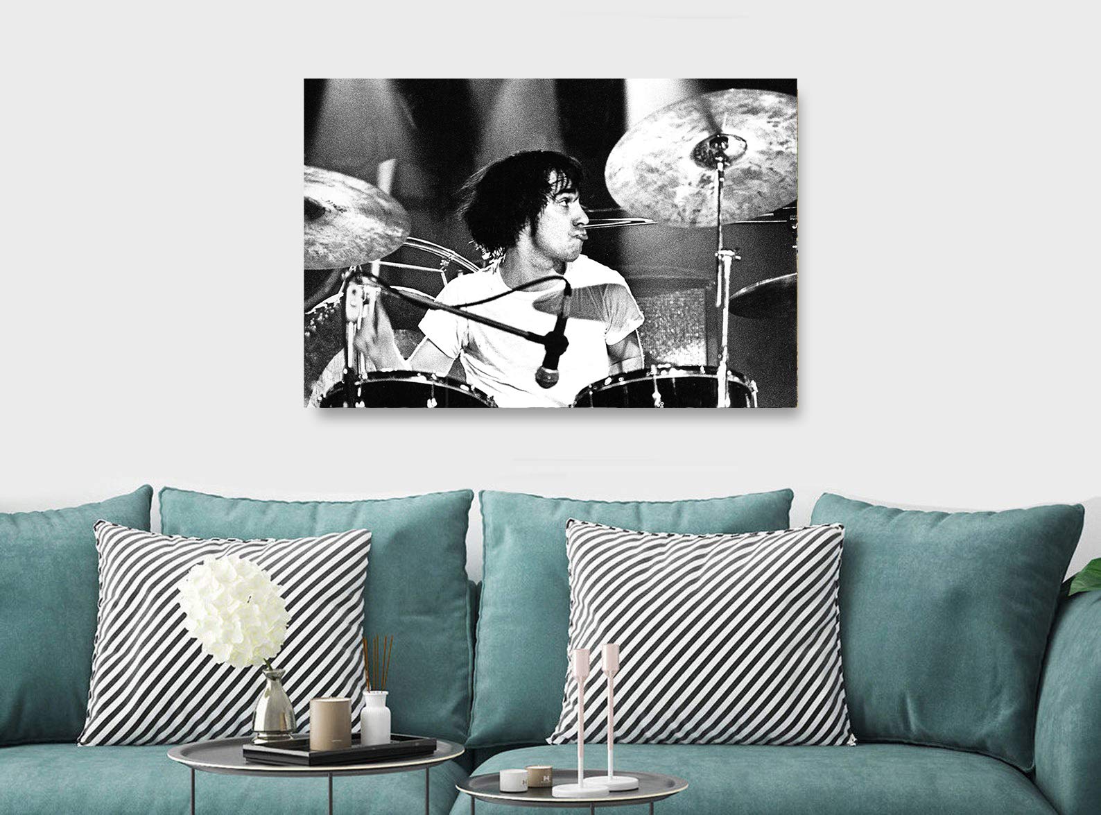 Keith Moon - Drummer - The Who Rock Band - Stampa artistica su tela incorniciata, varie misure (A0 119,4 x 83,8 cm)