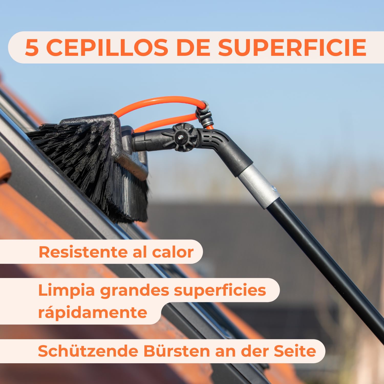 Aquascopic Barra telescópica con Cepillo Permeable al Agua de 5 Superficies y Manguera de Agua Interna, Limpiador de Longitud Ajustable para Ventanas y Paneles solares, hasta 8m