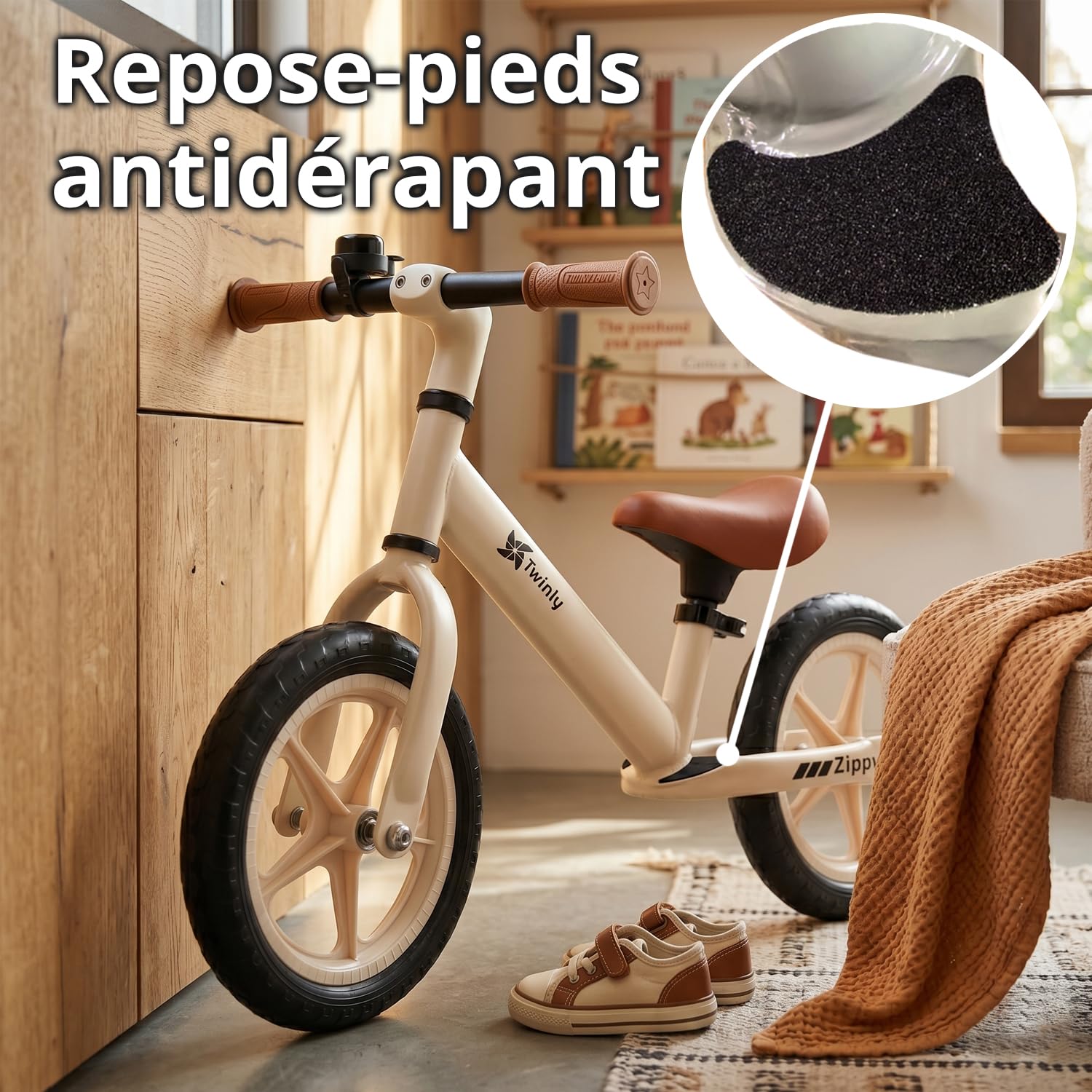 Twinly Vélo d'équilibre pour enfants 3-6 ans Zippy Vélo sans pédales avec siège réglable 80-125 cm, jusqu'à 30 kg, entraînement d'équilibre et de coordination