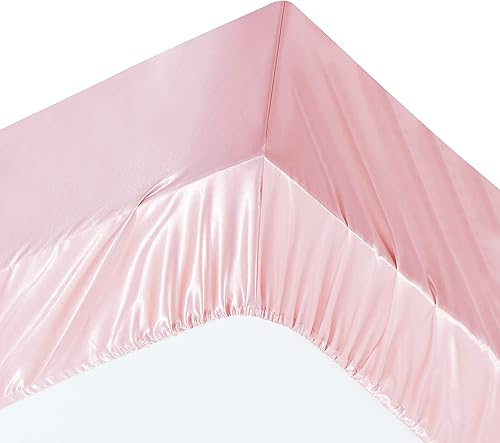 Miniatura 5 de Ersmak Juego de sábanas de satén de 7 piezas, tamaño Queen, juego de sábanas de satén rosa rubor sedoso de lujo con 1 sábana bajera de bolsillo