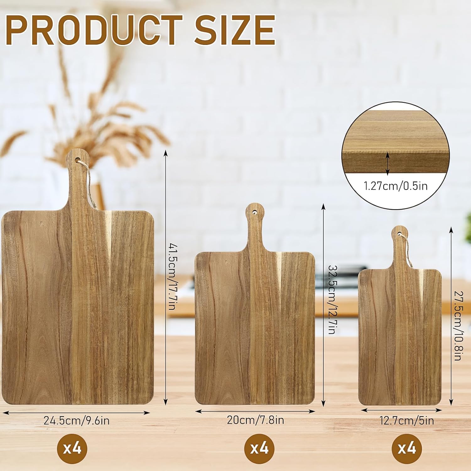 Lot de 12 Planches à Découper en Bois, Planche Apéro avec Poignée