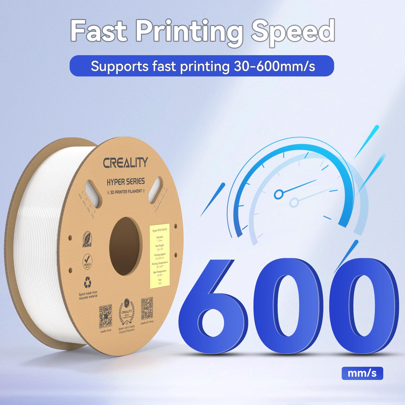 Filamento Creality Hyper PETG, Filamento Bianco 1,75 mm Hyper PETG 1KG, Filamento per Stampante 3D PETG Precisione Dimensionale +/- 0,03 mm, Adatto Alla Maggior parte Delle Stampanti 3D