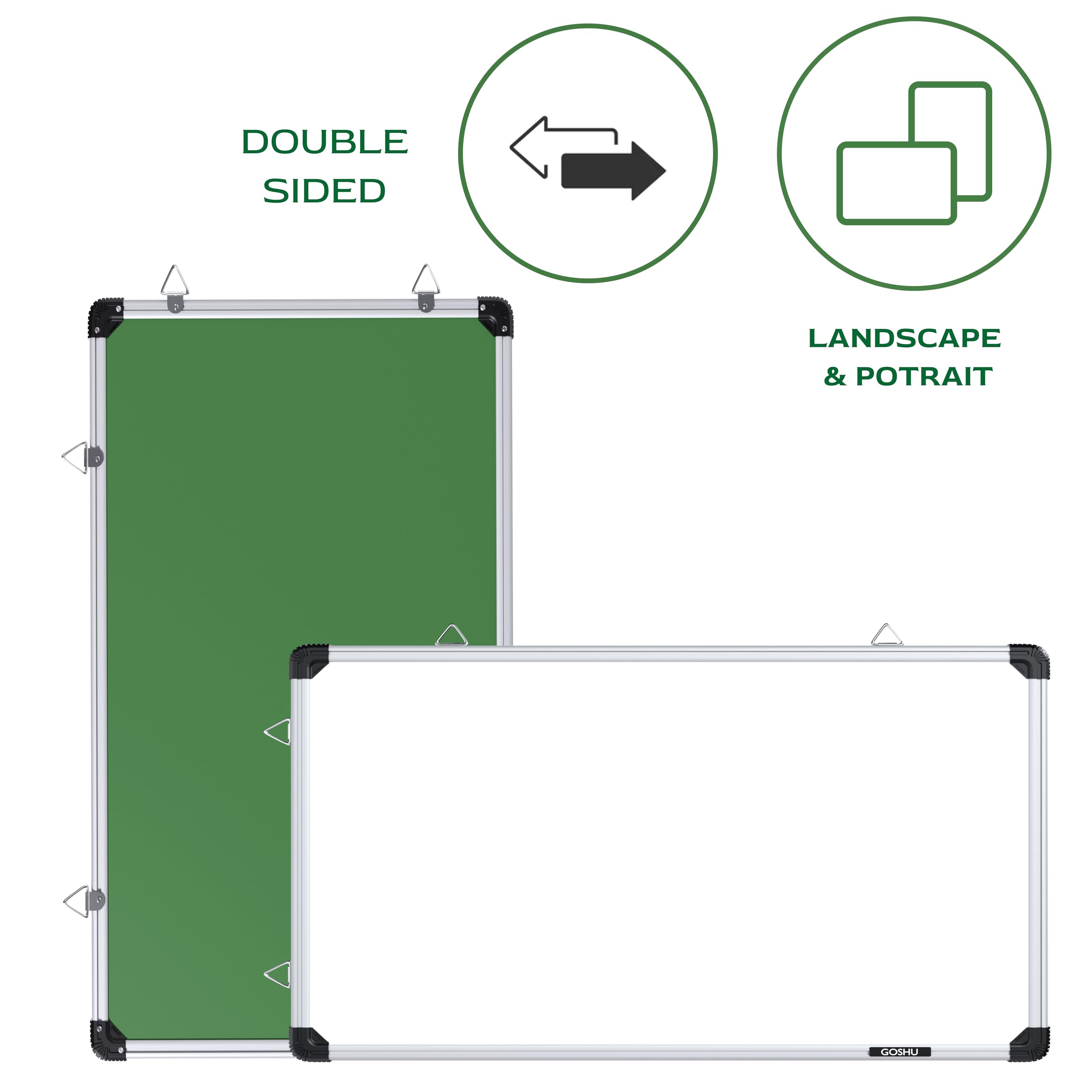GOSHU Non Magnetic 1.5 feet x2 feet Double Sided Writing Board Whiteboard and Chalkboard White Side Marker Board and Chalk Board for Office, Kids, School and Home (1.5x2 feet, Pack of 1 Item) 2