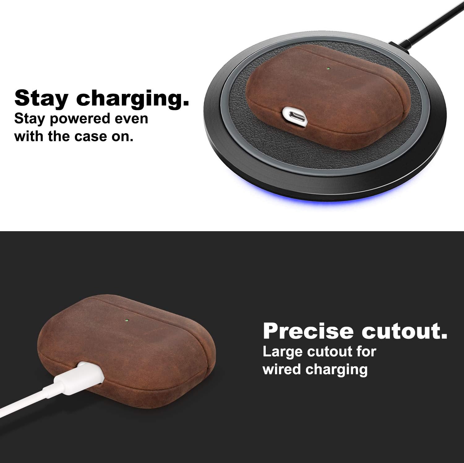 for AirPods Pro Case Leather Cover, Vintage Patina Indiana-Jones Style Leather Case for AirPods Pro 1st Gen 2019, Handcrafted, Dark Brown