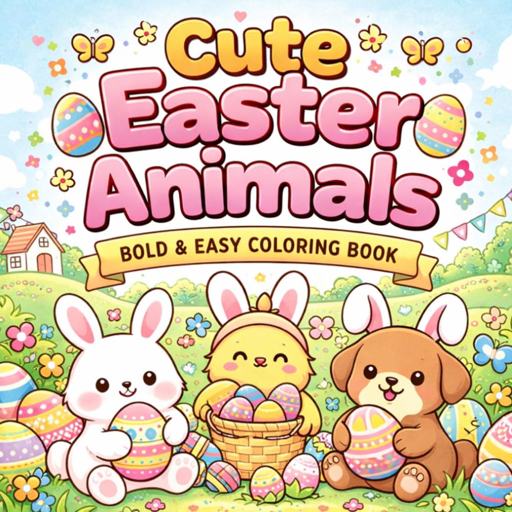 Cute Easter Animals: Bold & Easy Coloring Book: Adorable Easter Bunny, Chick & Animal Coloring Pages with Simple Designs for Relaxation and Fun