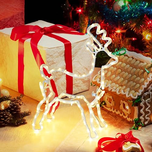 Miniatura 8 de Dailyart Decoración de reno iluminado de 9.4 pulgadas, adornos de ciervo blanco cálido, decoración de Navidad, decoración del hogar para mesas,