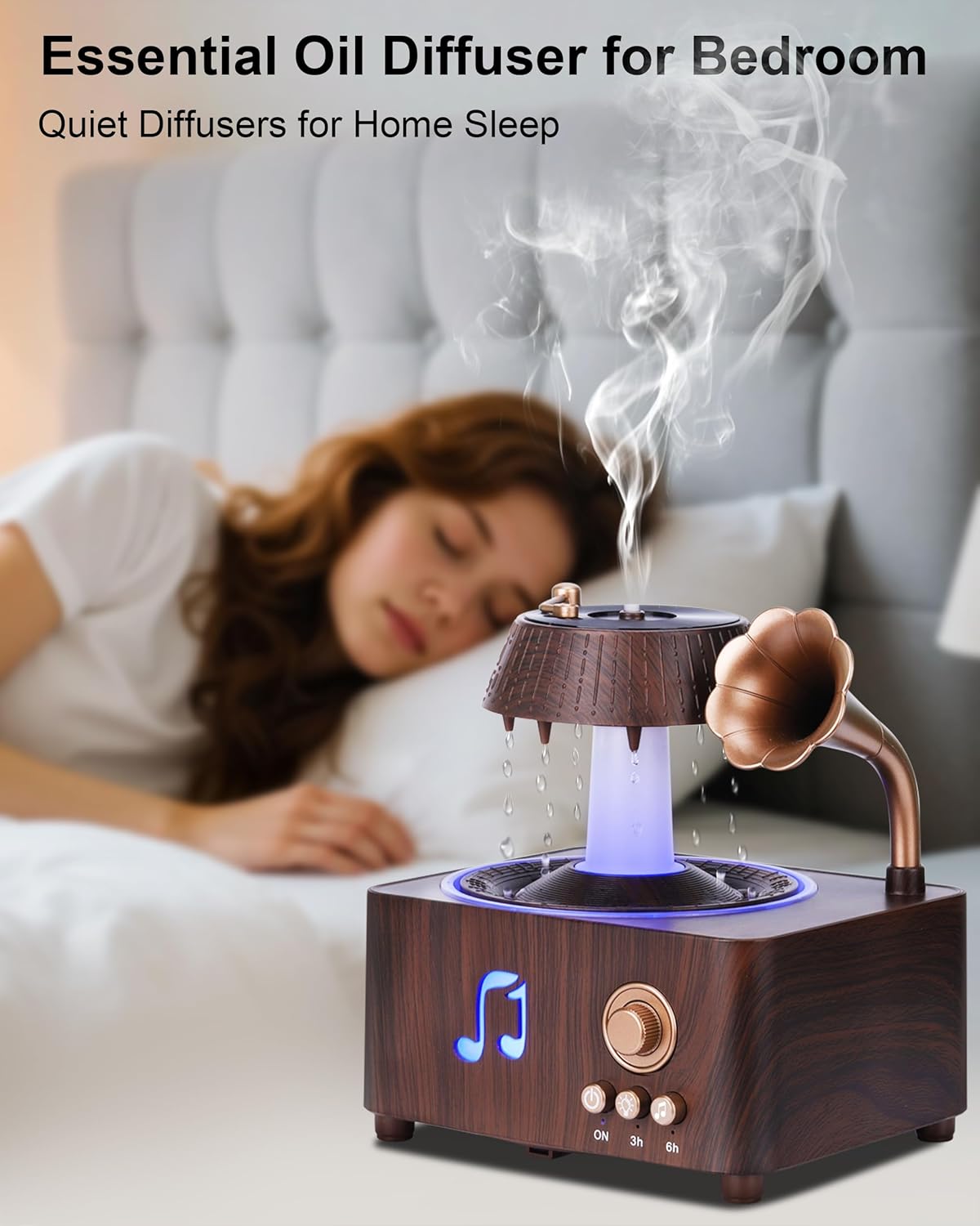 Essential Oil Diffuser, Humidifiers For Bedroom, 250ml Cool Mist Rain Diffuser, 7 Colors LED Ambient Light & Auto Shut-Off When Water Runs Out, for Office, Study Room, Yoga, Relaxation & Home