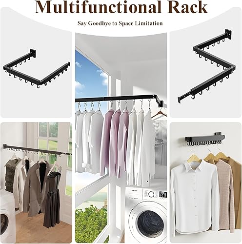 Miniatura 8 de SVELTHOME - Tendedero de secado de ropa plegable para montaje en pared, retráctil de tres pliegues, ahorro de espacio para cuarto de baño (negro)