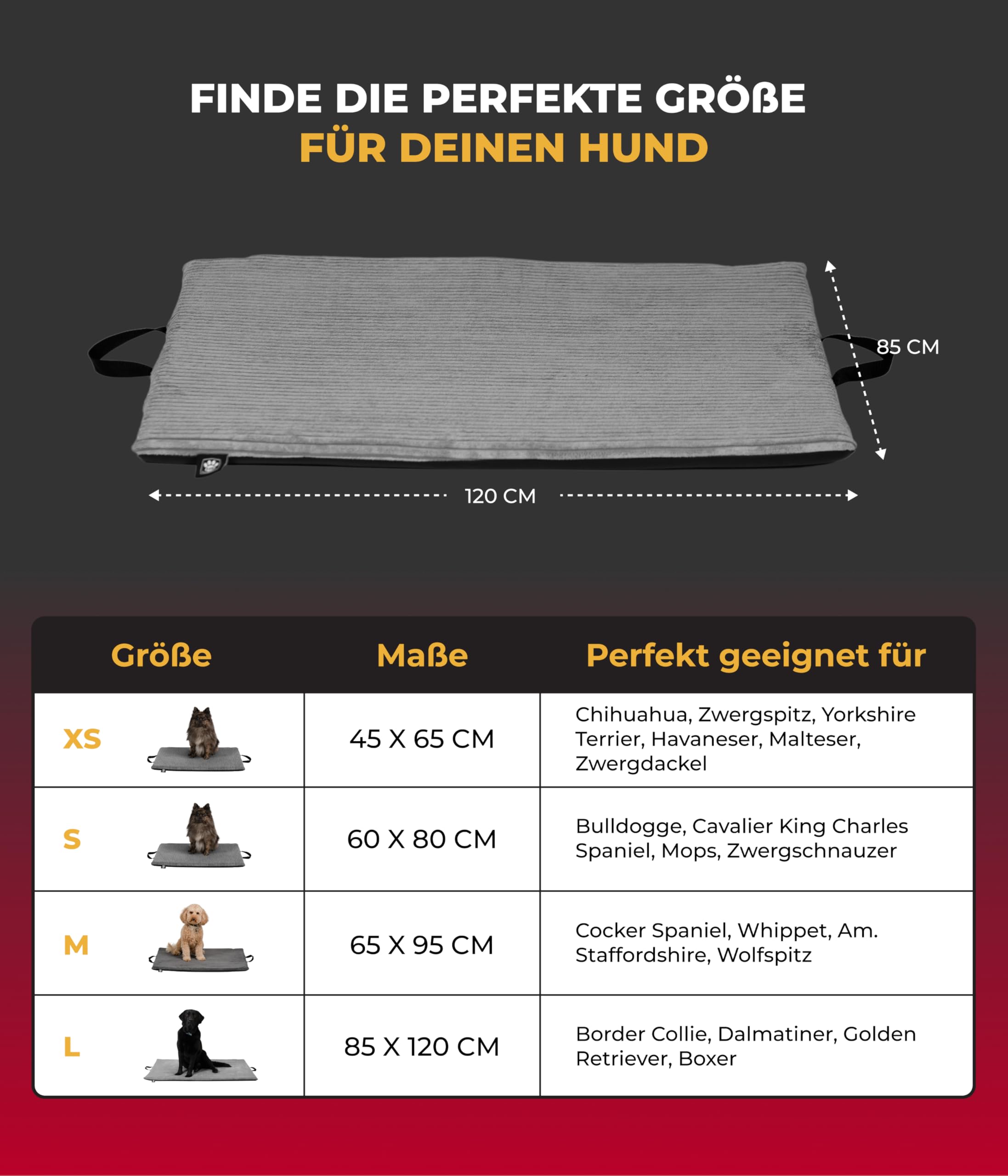 Hundematte In- und Outdoor (85x120 cm) – Bequemes Reisebett – Wasserfeste Unterseite – Waschbar & robust – Anthrazit, Made in Germany
