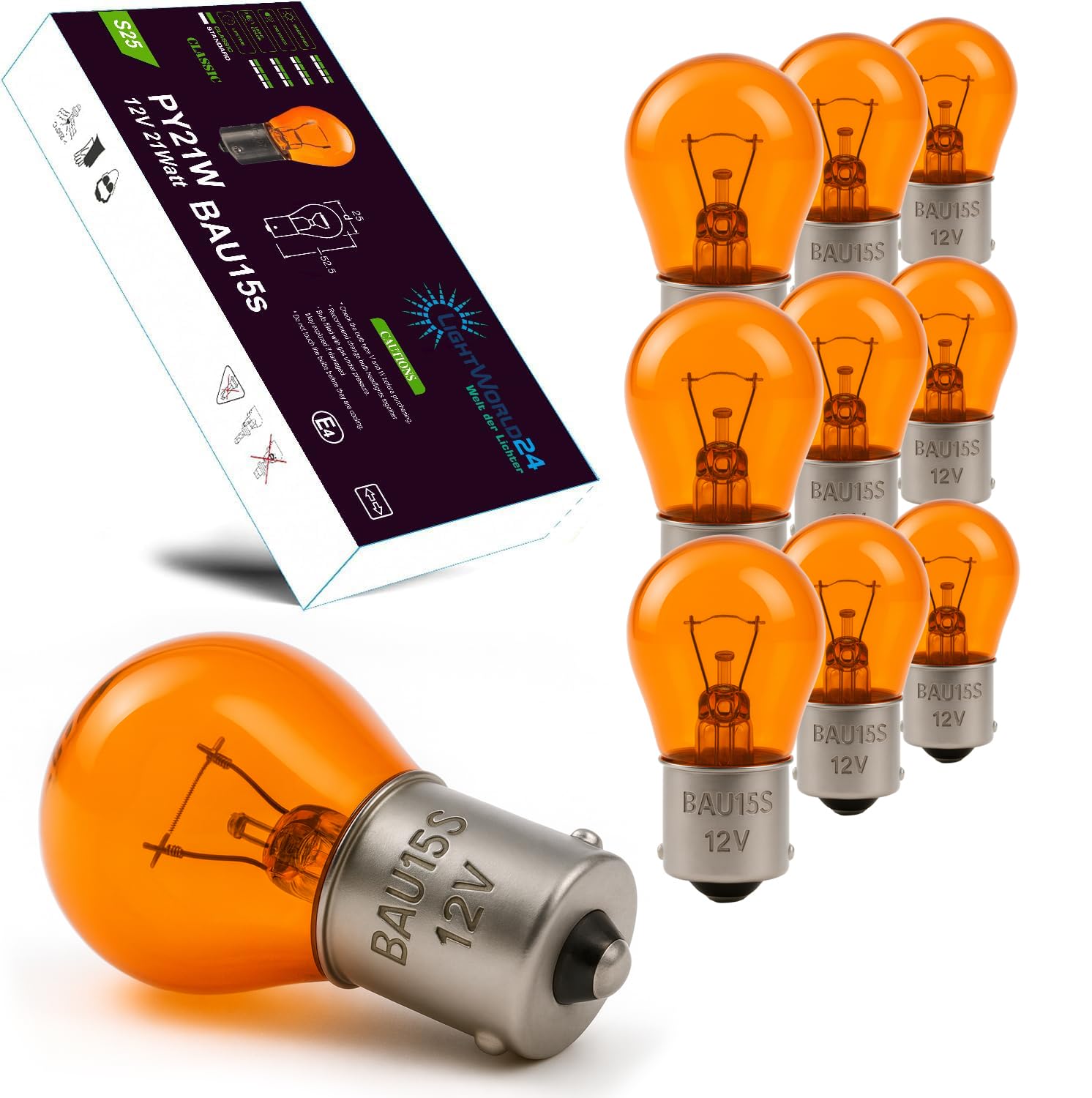 LIGHTWORLD24 10 x PY21W Blinkerlampe Blinkerbirne 12V orange gelbe Kugel Lampe BAU15s Auto Lampe S25 21W Birne Blinker Glühbirne