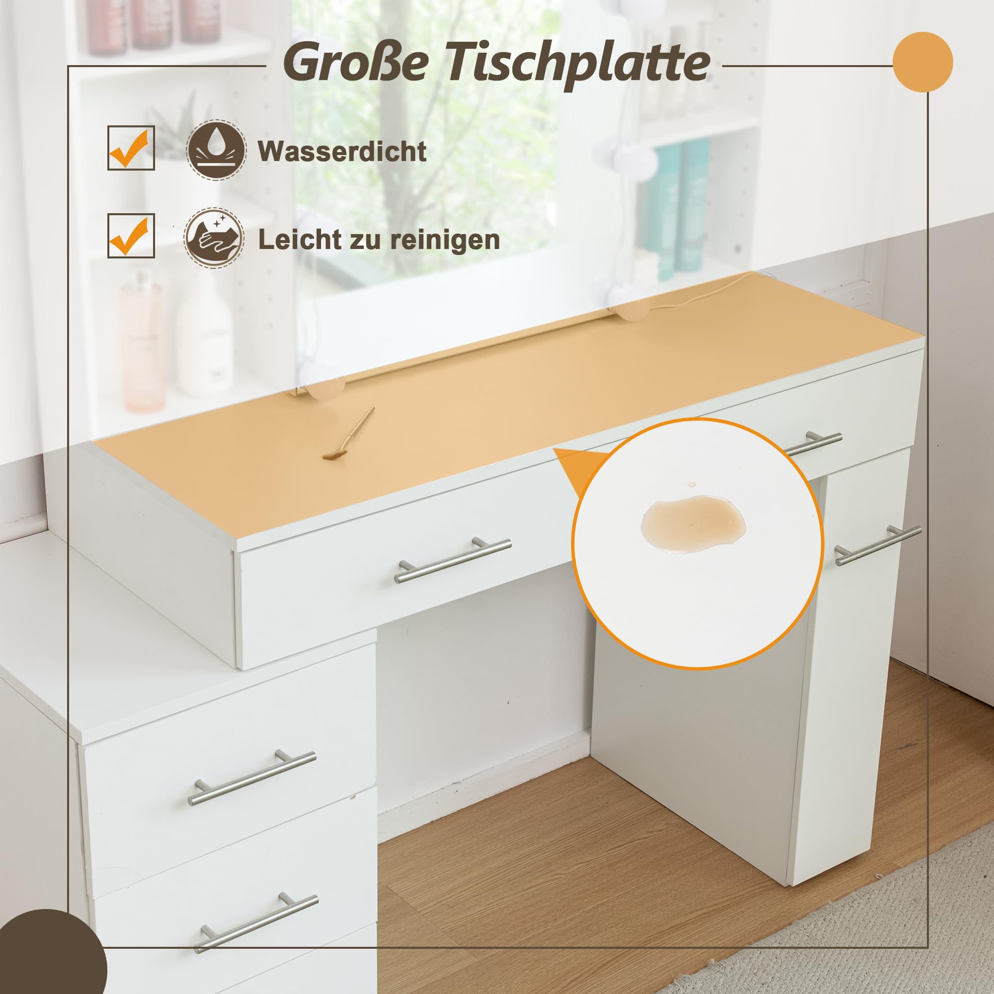 Thanaddo Schminktisch mit Schiebespiegel, 5 Schubladen, offenen Regalen, Hocker, Modern Kosmetiktisch, Frisiertisch, Weiß