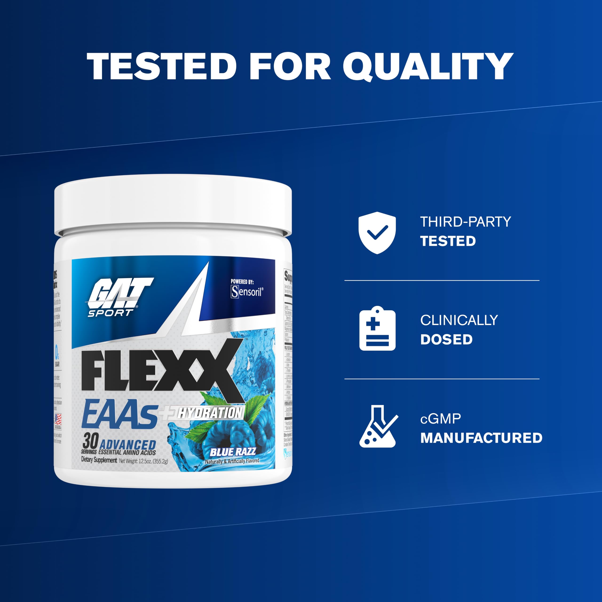 GAT SPORT Flexx Eaas + Hydration, Essential Amino Acids With Bcaas, Blue Razz, Powder, 30 Servings — Amazon image 4