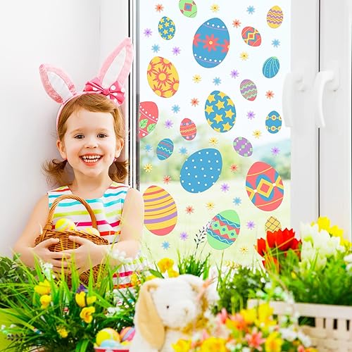 Miniatura 9 de Pegatinas de ventana de Pascua, huevos de conejo de Pascua, calcomanías de ventana de Pascua de doble cara, calcomanías de decoración de arte para