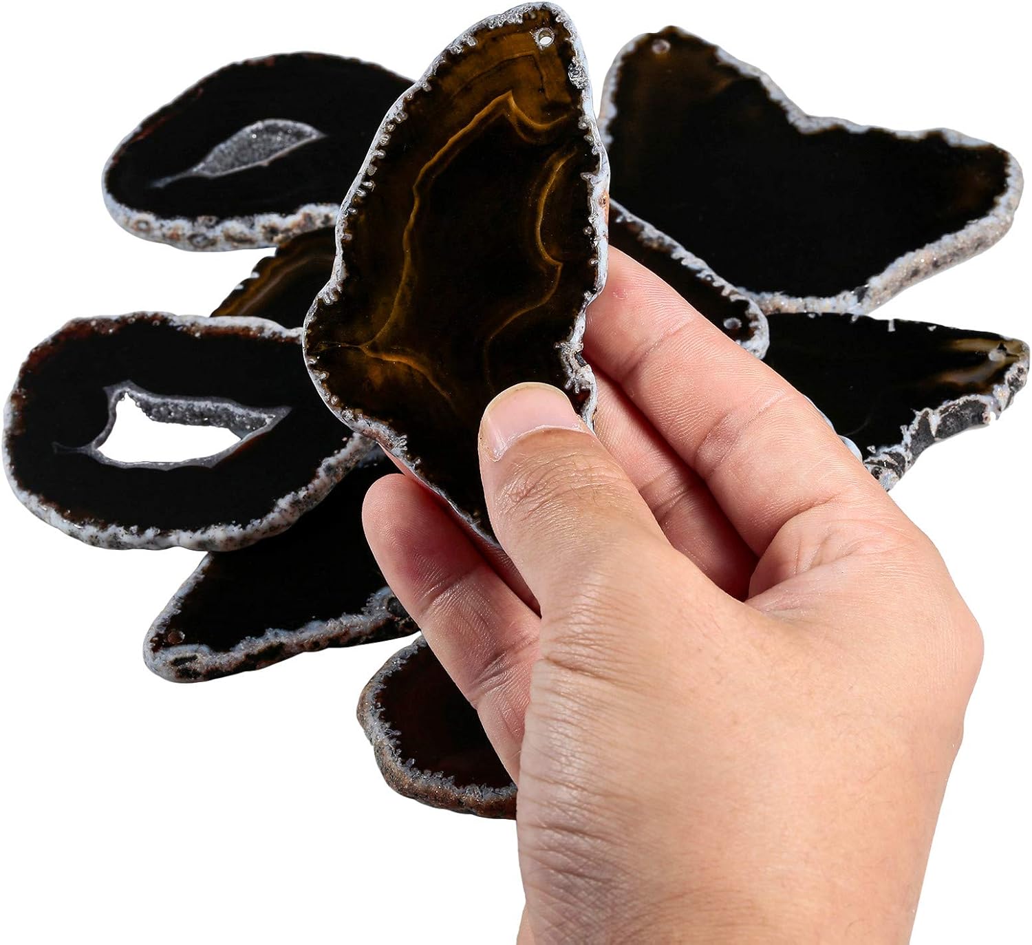 mookaitedecor Polished Agate Slices Geode Top Drilled Pendant Slice for Jewelry Making Pack of 12