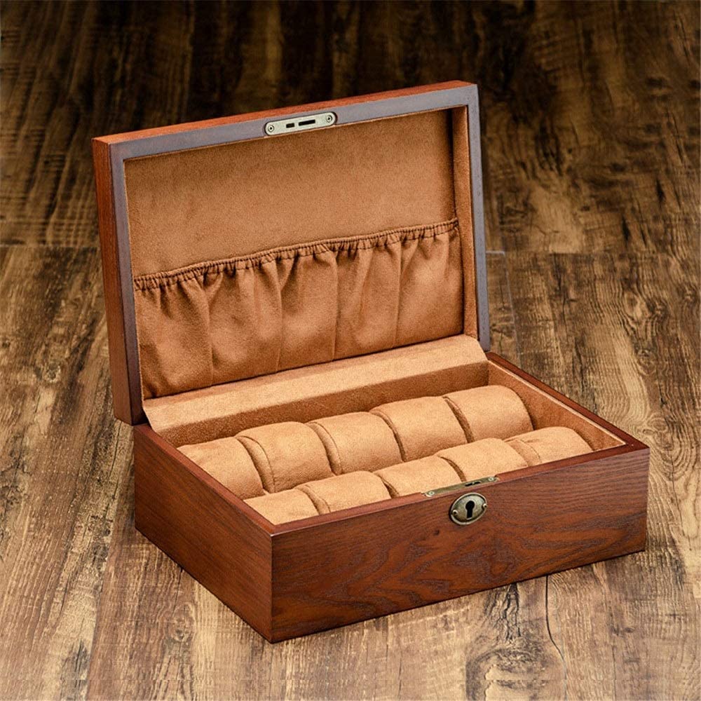 HVMBEUGOS Watch Box Watch Box Vintage Wooden Watch Display Storage Box Solid Wood Watch Box Storage Bracelet Necklace Watch Storage (B)