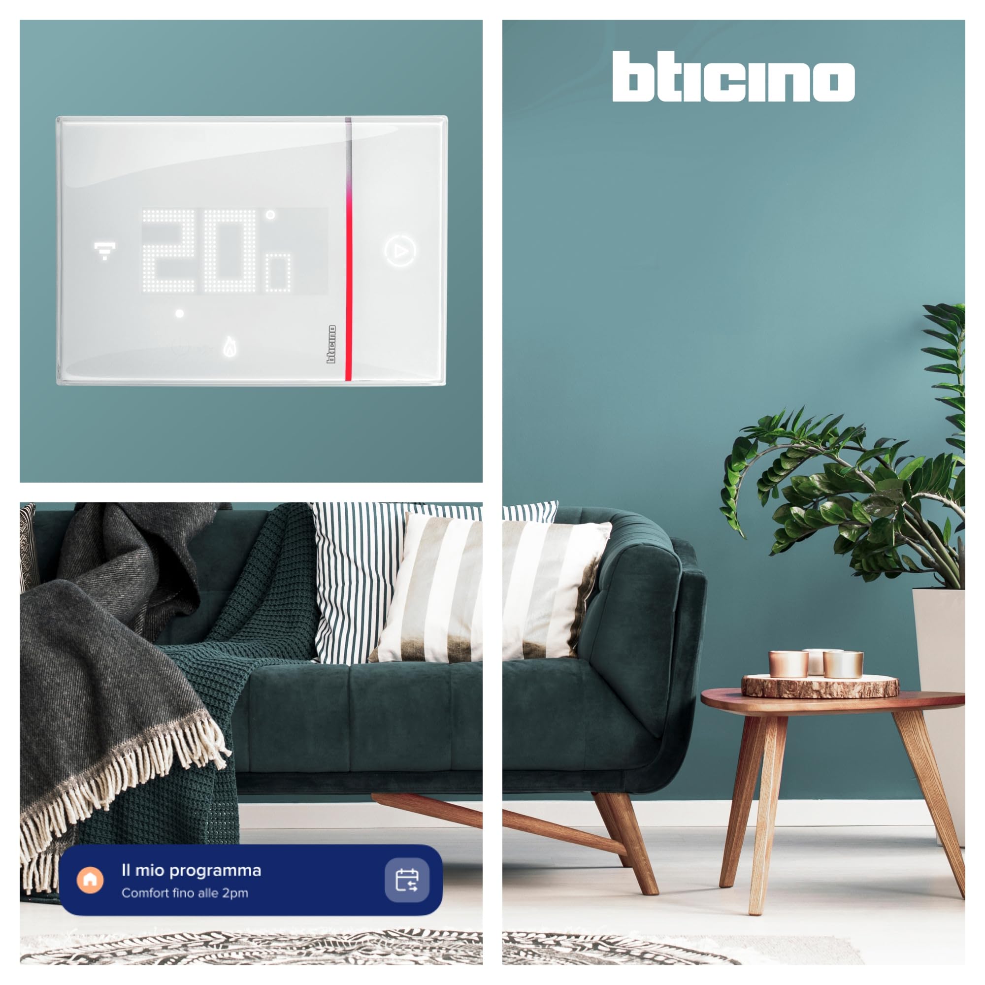 BTICINO SXW8002W Termostato WiFi Smarther2 with Netatmo, Termostato Caldaia da Parete, Controllo anche da Remoto con App, Alexa, Google Assistant, Apple HomeKit, Programmabile, Risparmio Energetico