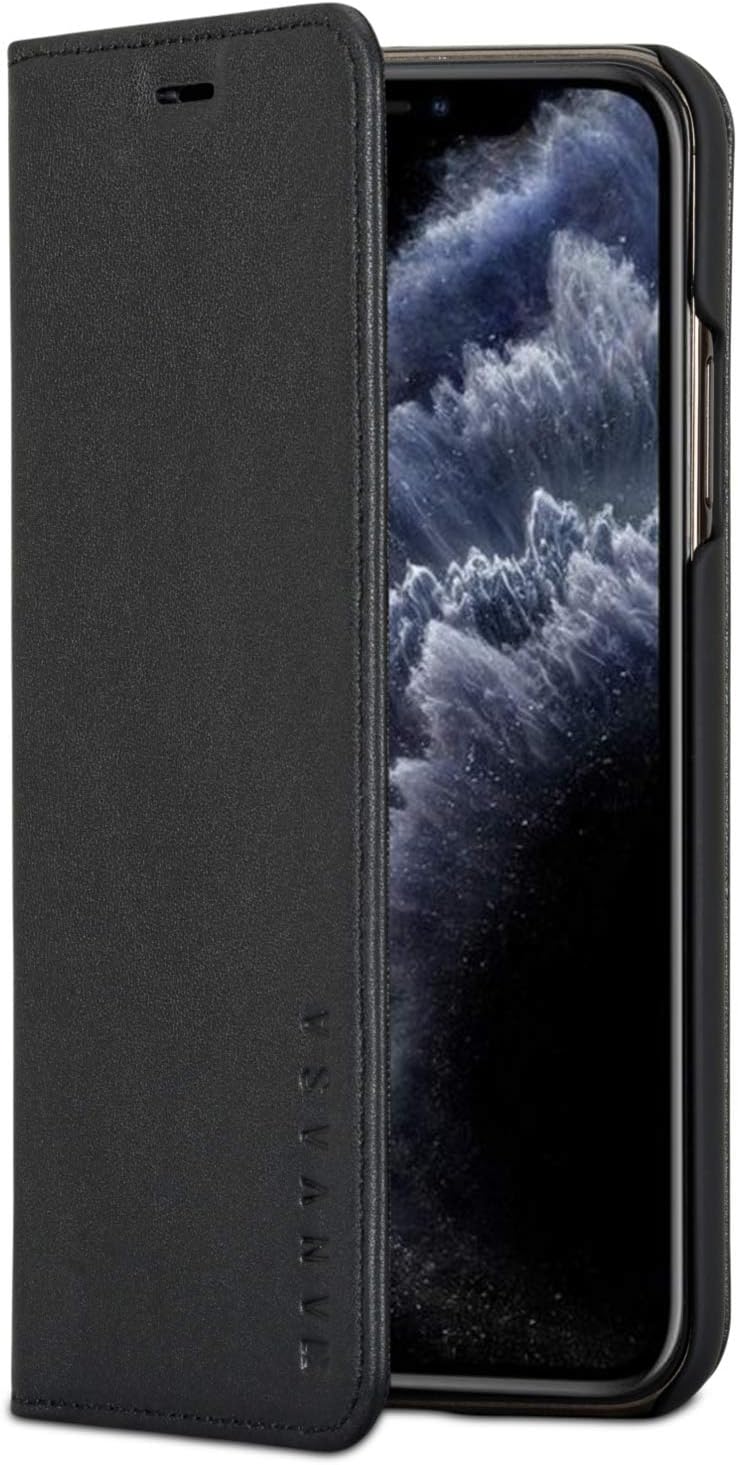 KANVASA iPhone 11 Pro Max Leather Case Flip Cover Black Pro Premium Genuine Leather Wallet Book Folio Case for the Original Apple iPhone 11 Pro Max (6.5") - Ultra Thin with Magnetic Closure