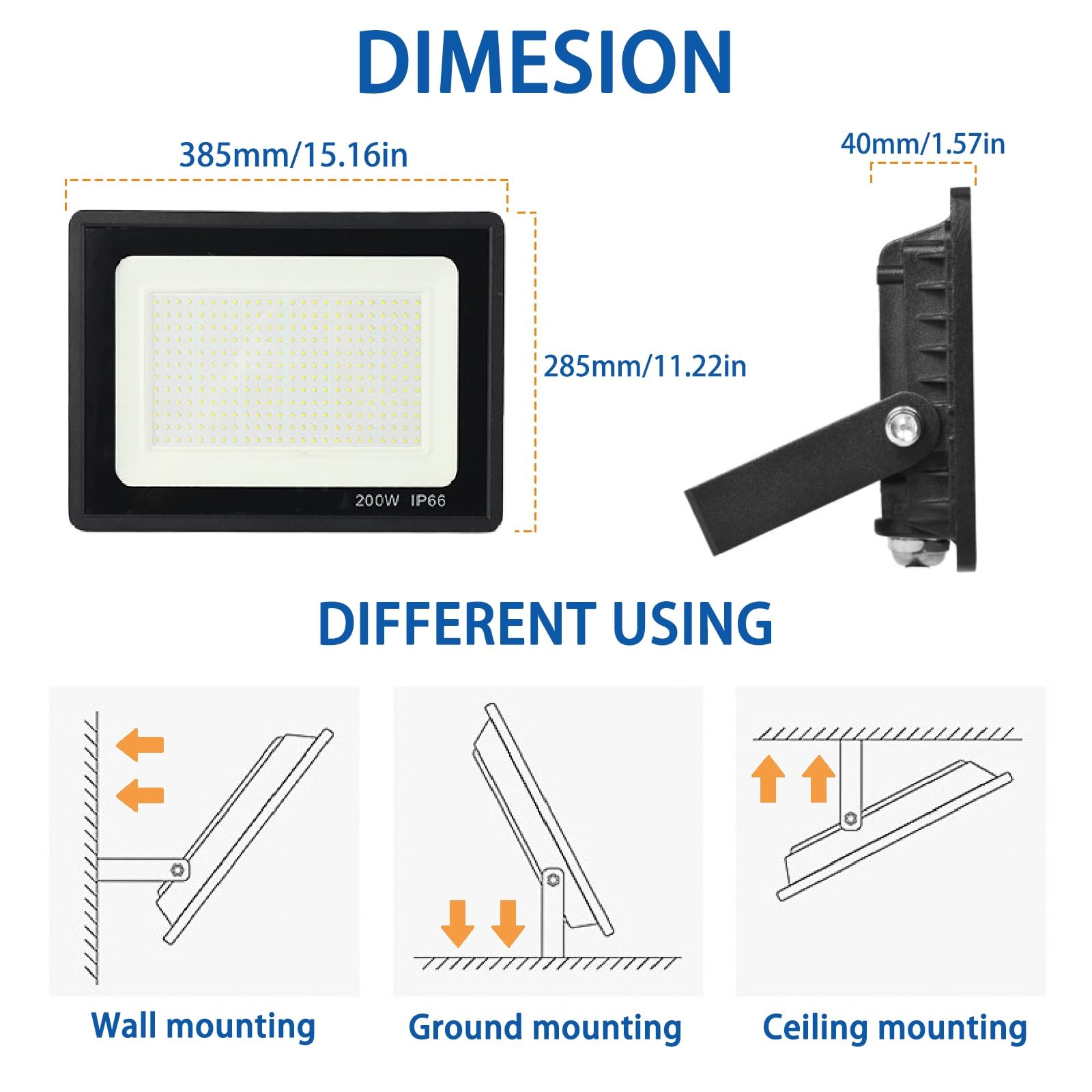 Faretto LED a Lunga Durata (50.000 Ore), Lampada da Parete cablata con Illuminazione Impermeabile IP66, faretti LED Luminosi for parcheggi Esterni(2pack,200w)