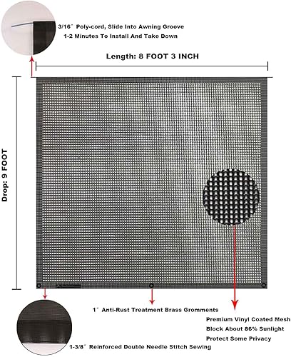 Miniatura 134 de Tentproinc Pantalla parasol para toldo, 8 pies x 13 pies 3 pulgadas (apta para toldo de 14 pies), protector solar de malla para autocaravana, cámper