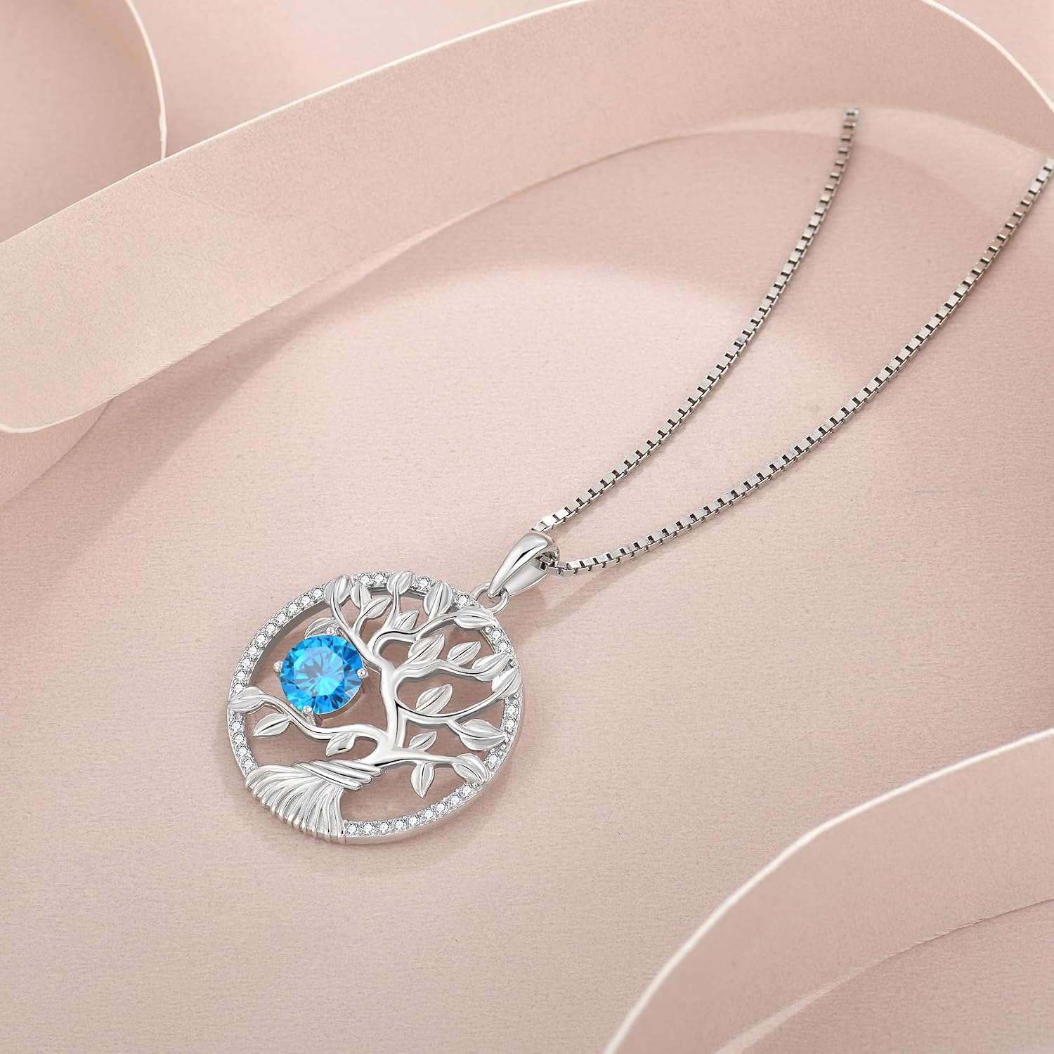 Tree of Life Necklace 925 Sterling Silver Family Tree Pendant Birthstone Jewelry Gifts for Women
