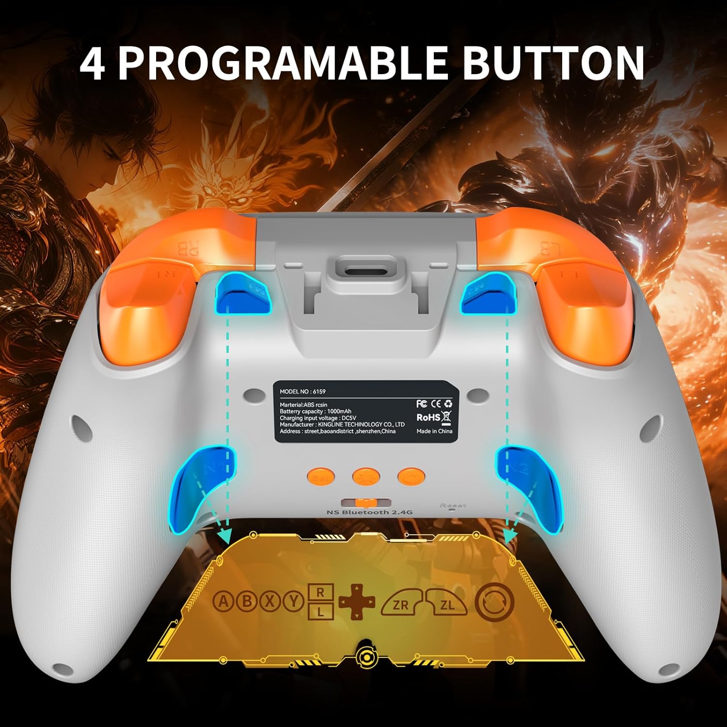 Bcofo Wireless Gaming Controller, PC Controller for PC/Switch/P3/iOS/Android with 4 Programing Buttons, Hall Effect Trigger, RGB Lighting,1000mAh Battery, Turbo, Dual Vibration, Screenshot, White