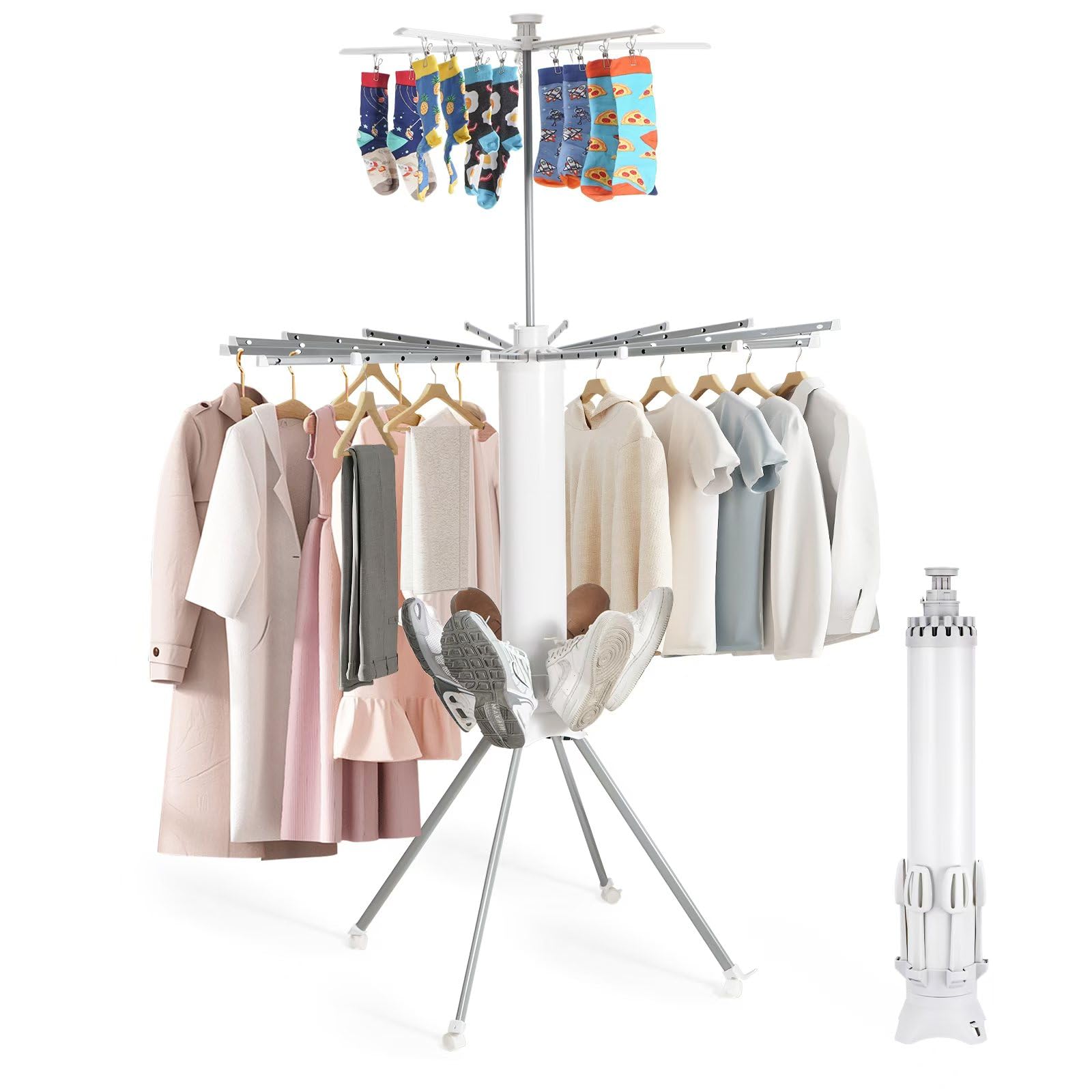 Collapsible 4-Legged Clothes Drying Rack – Portable Laundry Stand 20 Clips Shoe Holders Folle Metal Double Rack Indoor Outdoor Use Space Saving Design Collapsible 4-Legged Clothes Drying Rack – Portable Laundry Stand 20 Clips Shoe Holders Folle Metal Double Rack Indoor Outdoor Use Space Saving Design