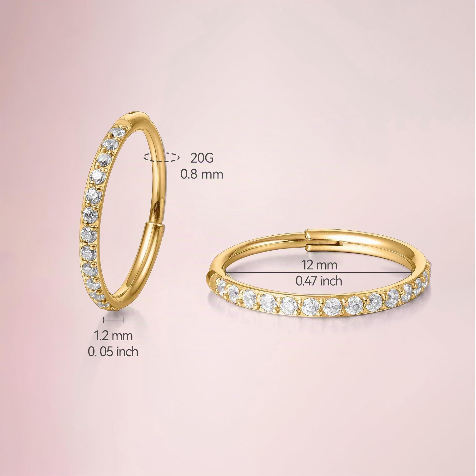 Limerencia Orecchini a Cerchio per Donna Uomo Bambina, 8-12 mm Orecchini in Titanio con Zircone Cubica, Medico Anallergici Orecchini per Orecchie Sensibili