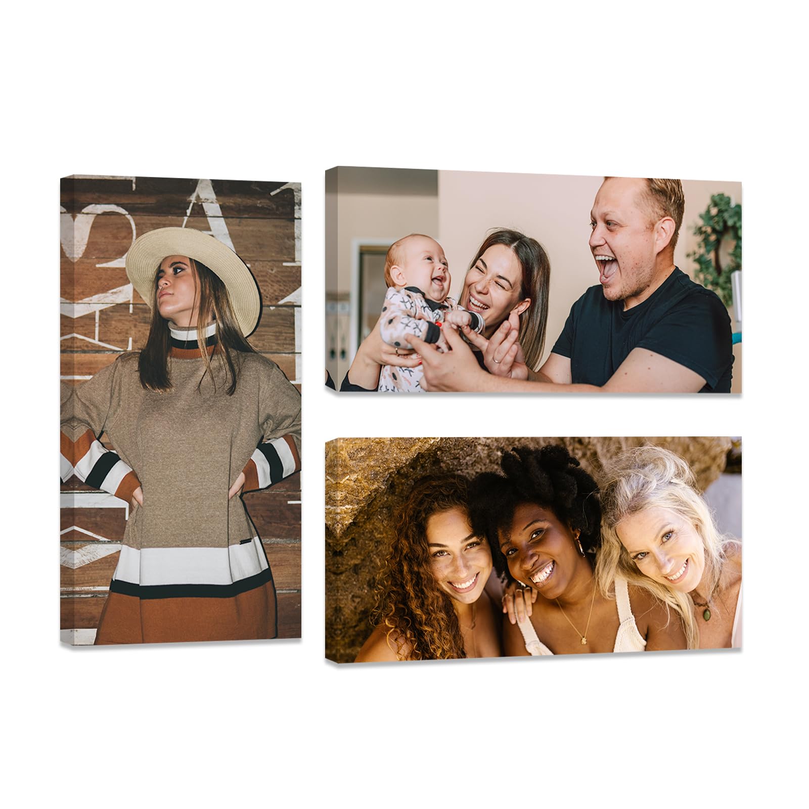 ZXHYWYM 3 Piece Mounted Canvas Custom Framed Personalized Posters Upload Images Canvas Prints With Your Photos Customized Family Picture Gifts (3 Photo, (30x60cmx3))