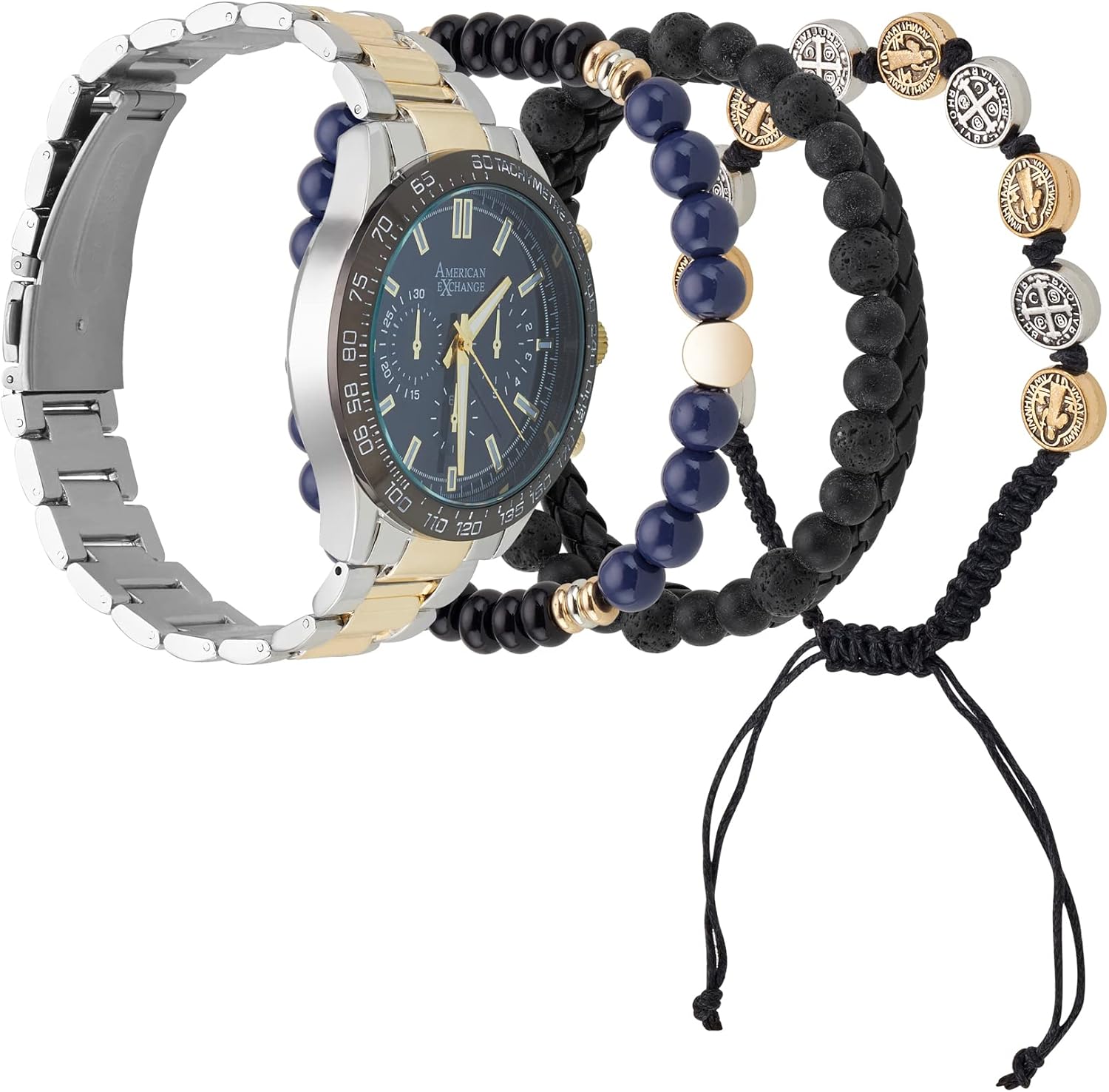 American Exchange Watch and Bracelets worn together