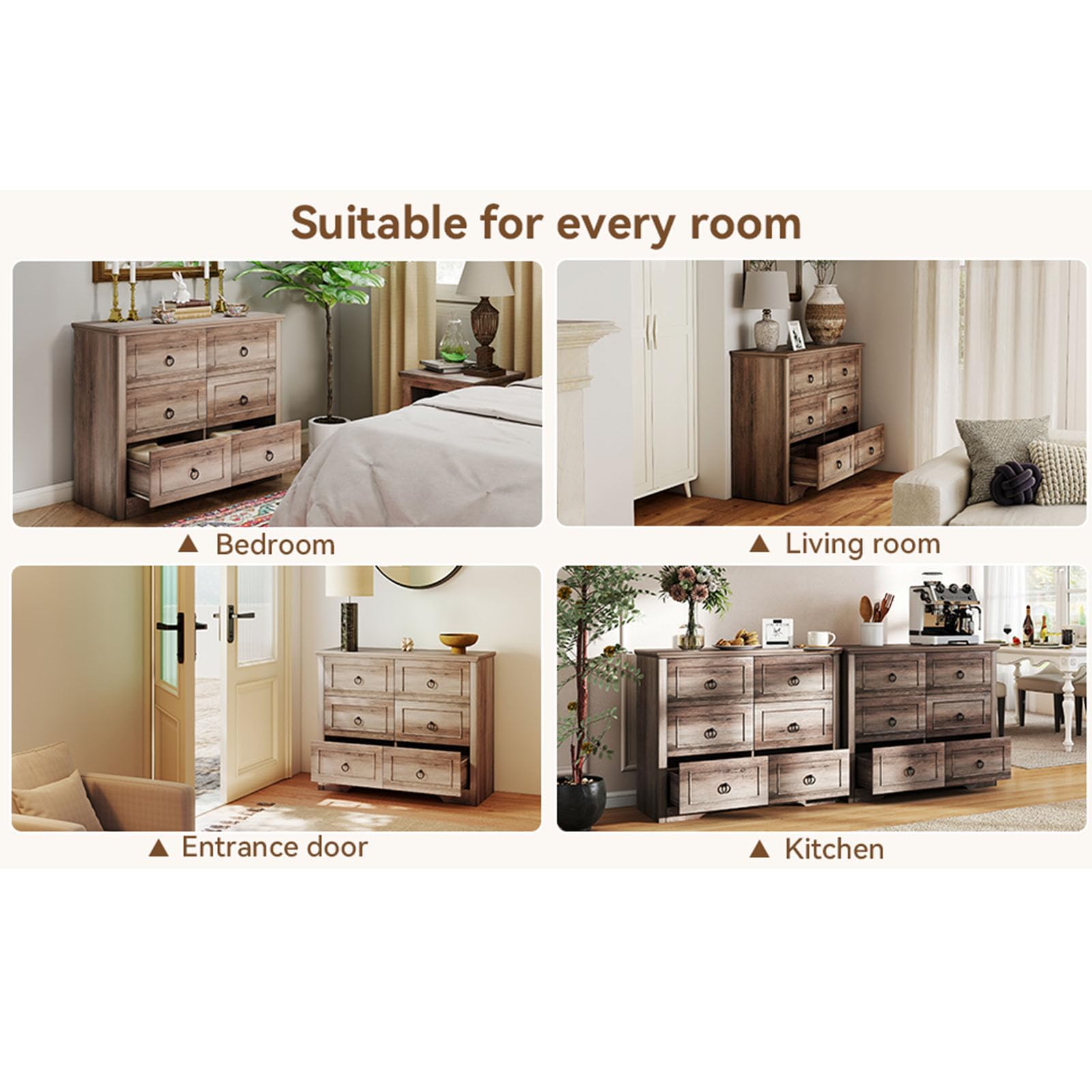 Comò con 6 Schubladen, Commode Holz, Schubladenschrank 102x40x85cm, Komodenschrank con Griffen und Kippsicherung, Cassettiera, Commode Grau per Schlafzimmer, Wohnzimmer