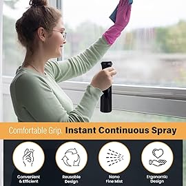 VIGOR PATH Continuous Spray Bottle for Hair - Fine Mist Mister for Hairstyling, Cleaning, Plants, Pets, Barbers, Salons, and Essential Oil Applications (300ml/10.1 oz) Black