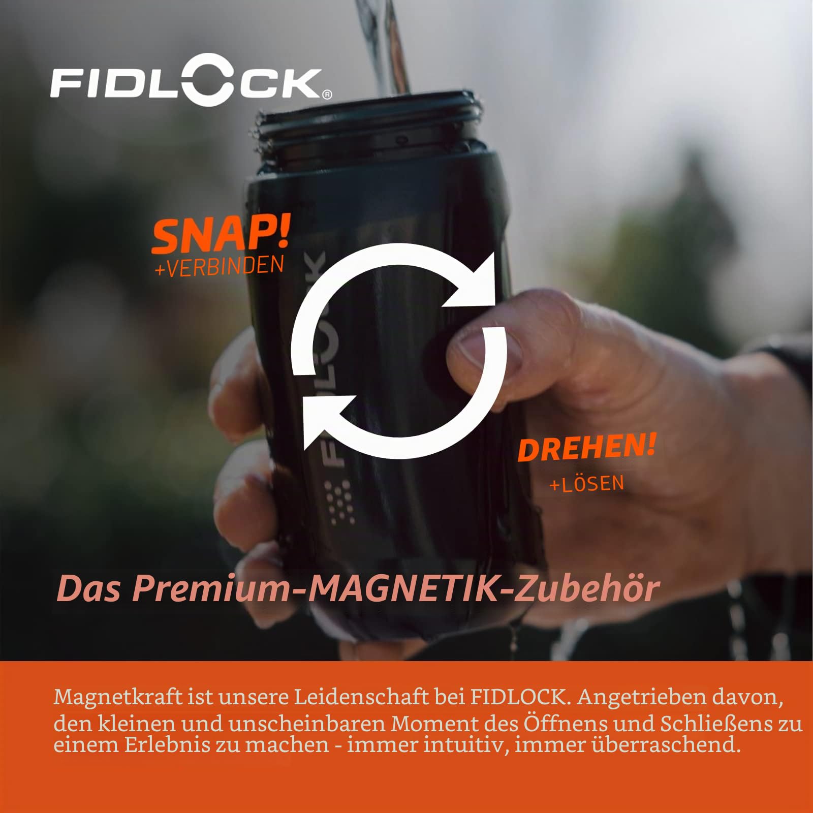 FIDLOCK Twist Einzelflasche 450ml Schwarz mit Drehanschluss (ohne Fahrradboden) Magnetischer Fahrrad Flaschenhalter mit BIcycle Getränkehalter