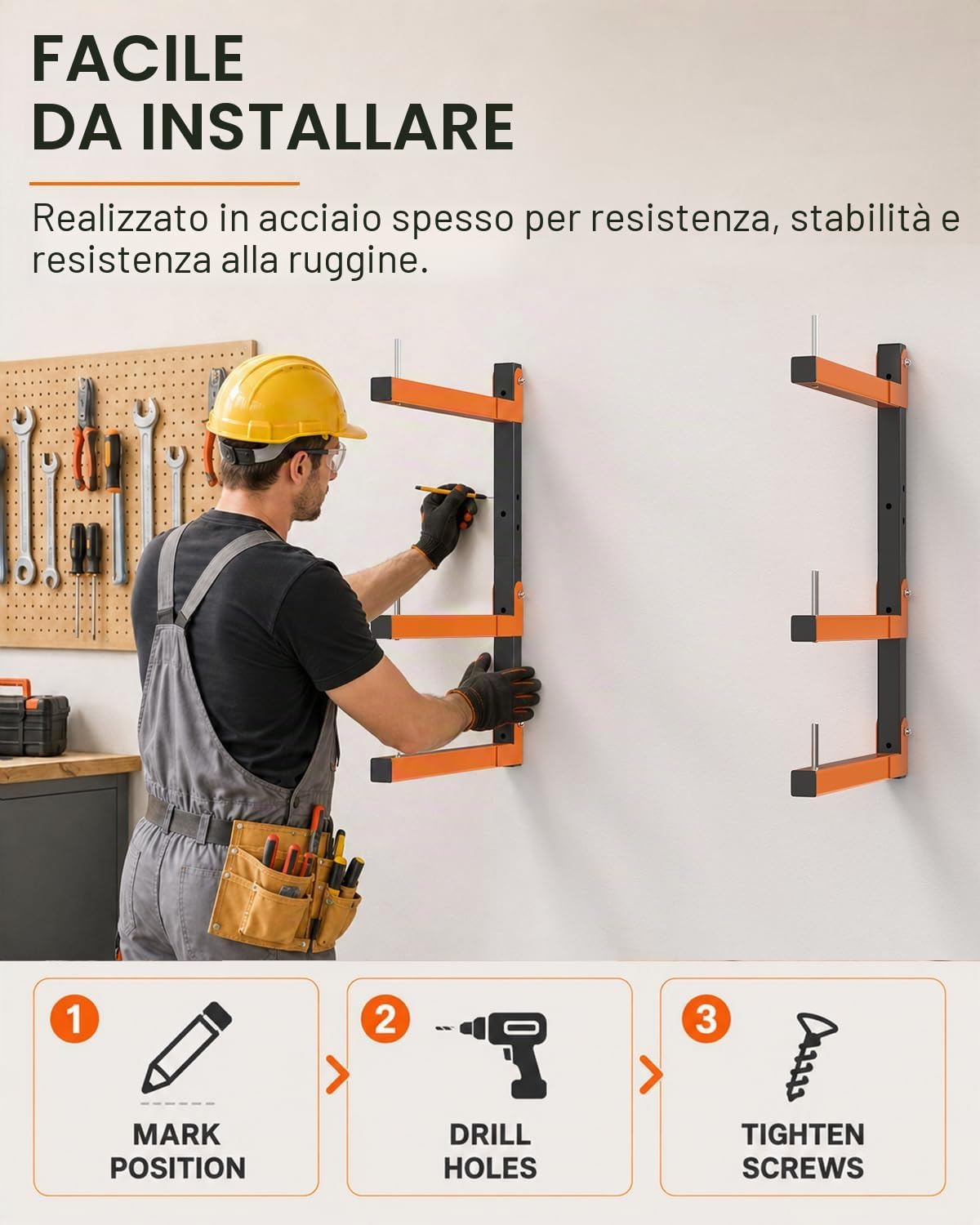 Acools Scaffale per legname, scaffale sopraelevato per garage, supporto da parete resistente, 2 scaffali in legno per organizzare e riporre negozi, organizer da parete in garage (confezione da 4)