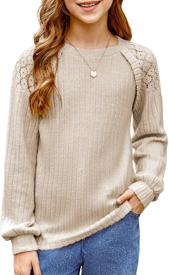 blibean Tween Girls Fall Shirts Long Sleeve Lace Tops Size 6-15 Years
