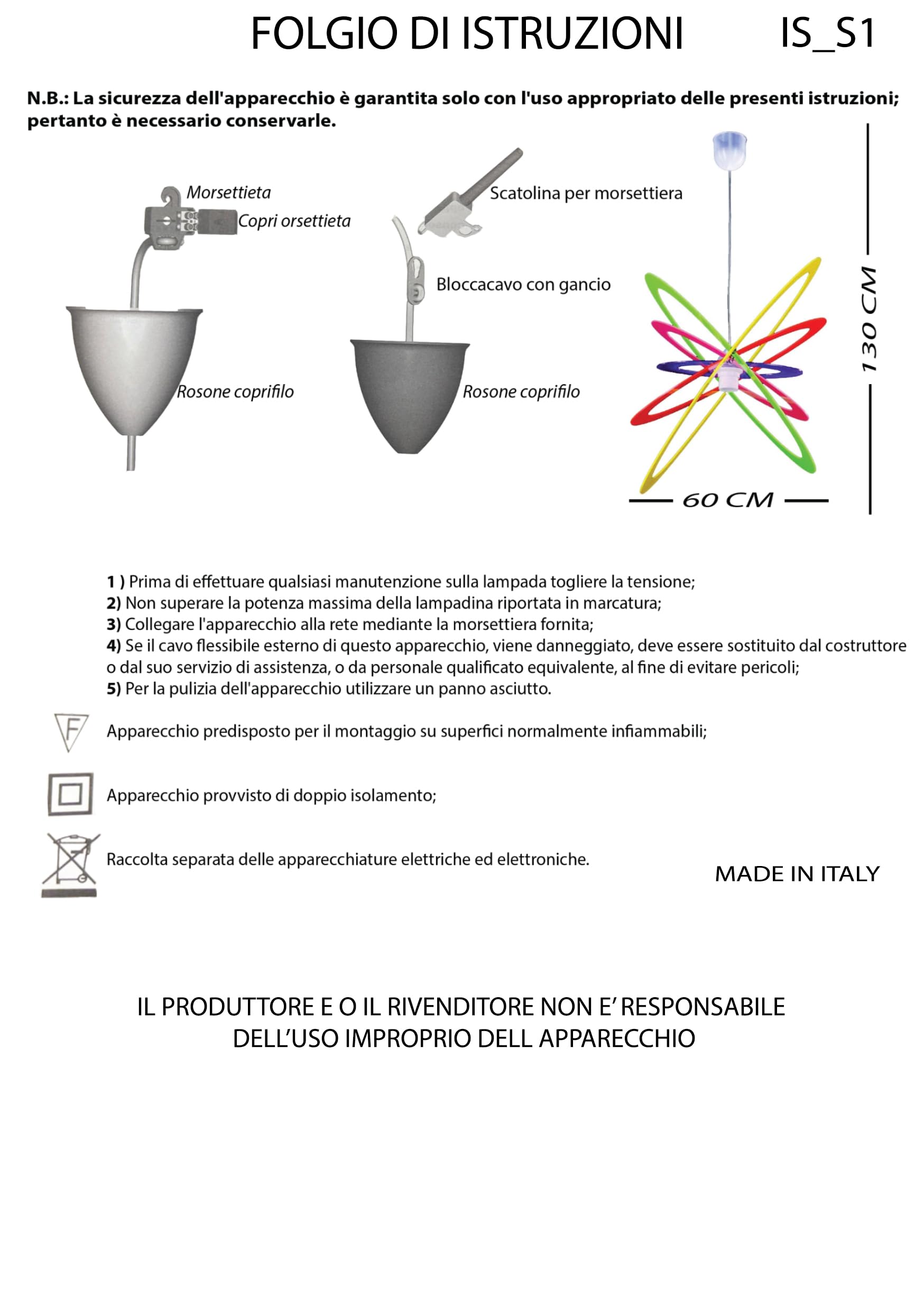 E-Led Componex by Lampadario camerette colorato in plexiglass MIX MULITCOLOR 60X40 CM