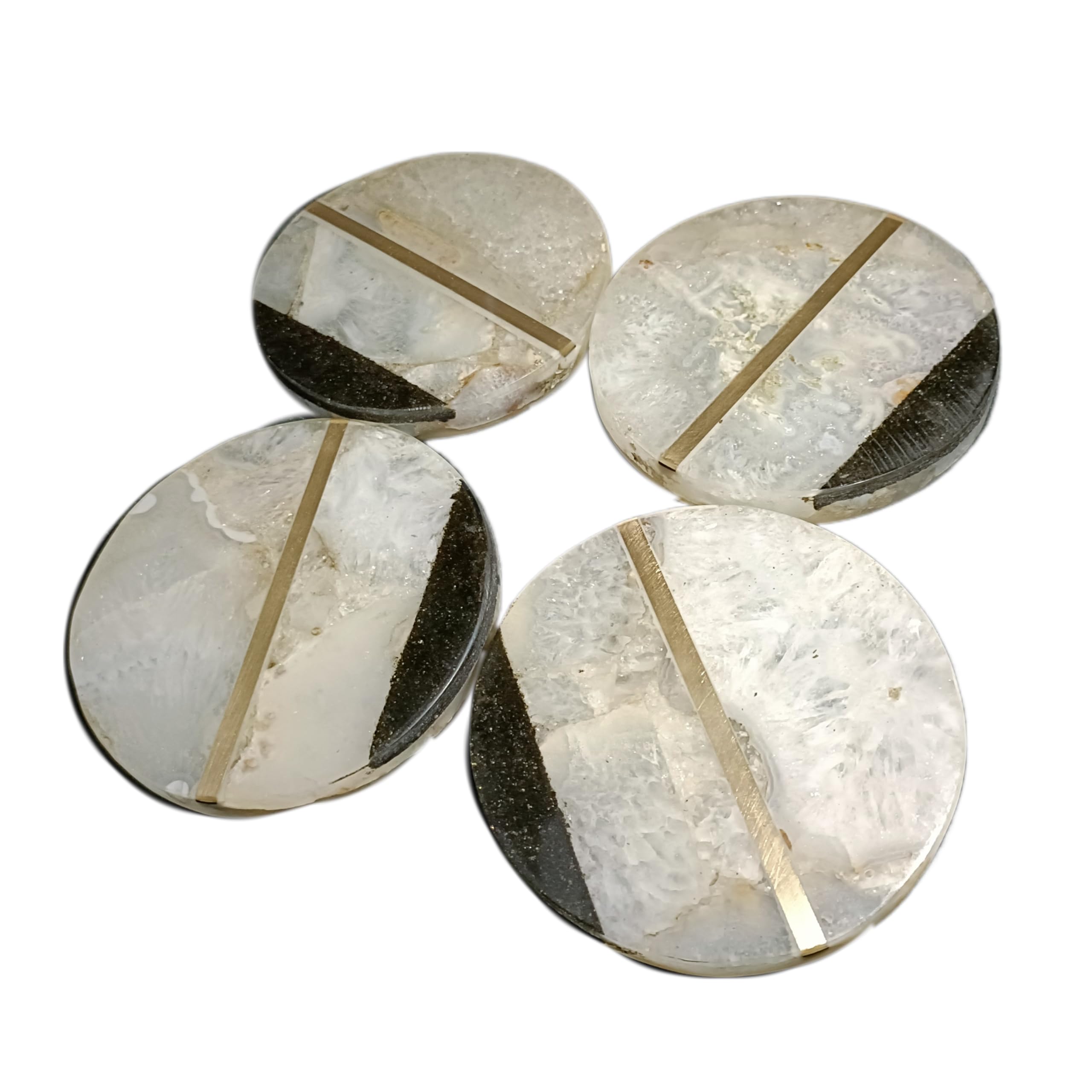 ArtEra Handcrafted Marble Coaster Set with Brass Inlay – 4 inch Elegant Round Coasters (Set of 4)