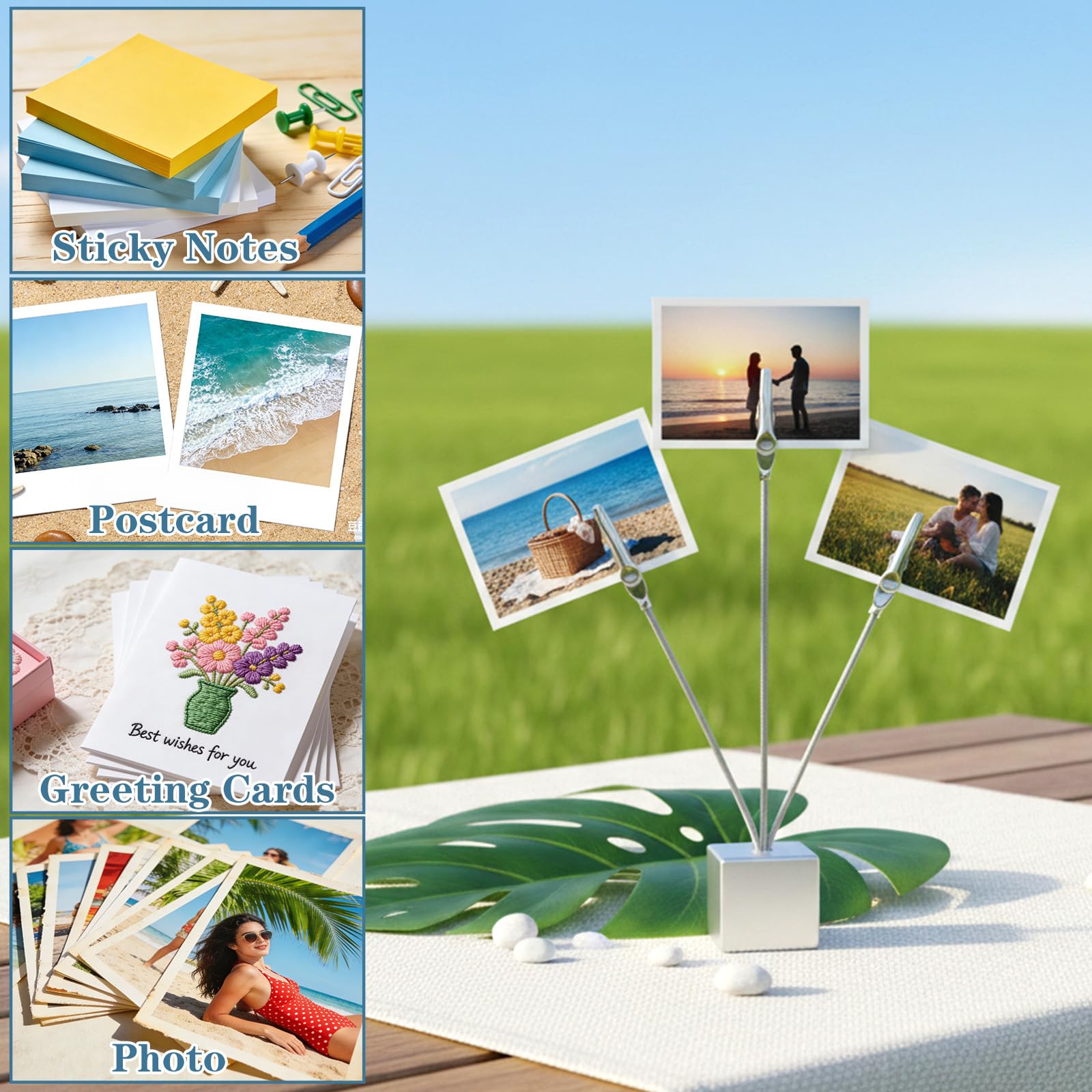 3Pack Silver Picture Tree Holder Square Base, 3-Branch Gift Card Holder, Elegant Gift Card Tree for Home, Office Decor