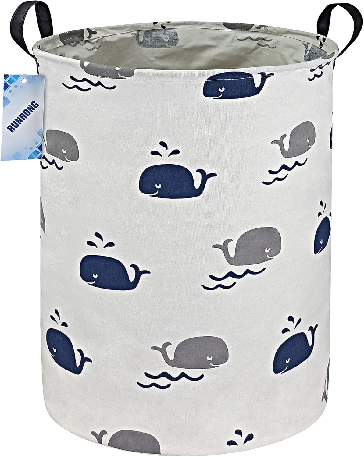 RUNRONG Large Size Round Storage Basket Foldable Waterproof Canvas Laundry Hamper with Handles Nursery Organizer for Bedroom /Living Room/Bathroom(Round Swimming Whale) : Baby