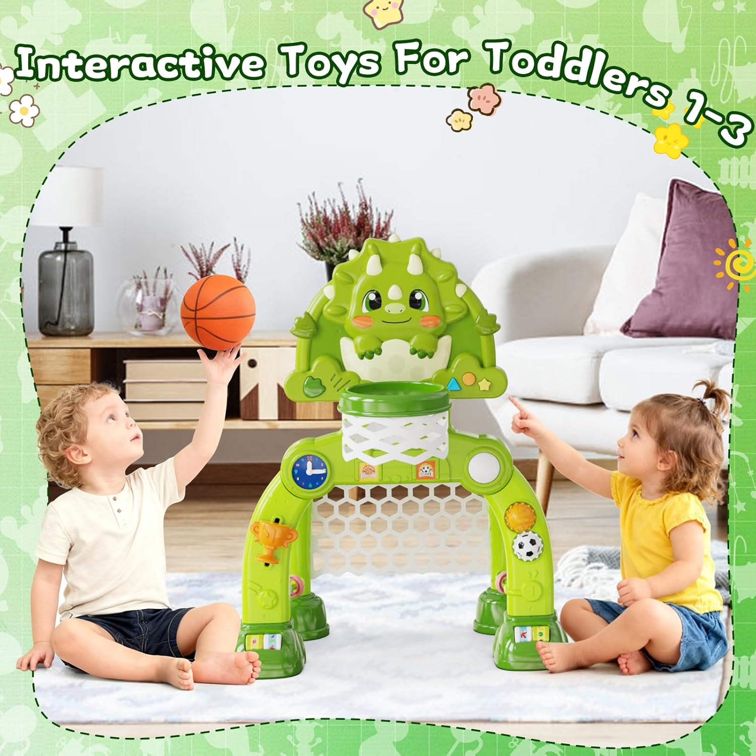 Toddler Basketball Hoop Soccer Goal for Kids 1-3, Baby Toys for 1 Year Old Boy Gifts, Kids Sports Toy with Light Sound Music, Baby Interactive Toys for Christmas Birthday Gifts for Boy Girls