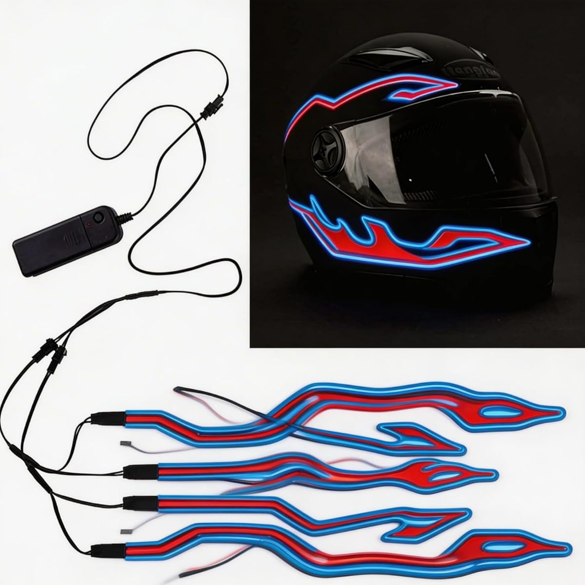 2PCS Motorcycle Helmet Light Kit,Helmet Cycling LED Sticker Light Night Riding Signal Helmet Light 3 Mode Led Helmet Light Strip Accessories for Motorcycle, Bike Helmet