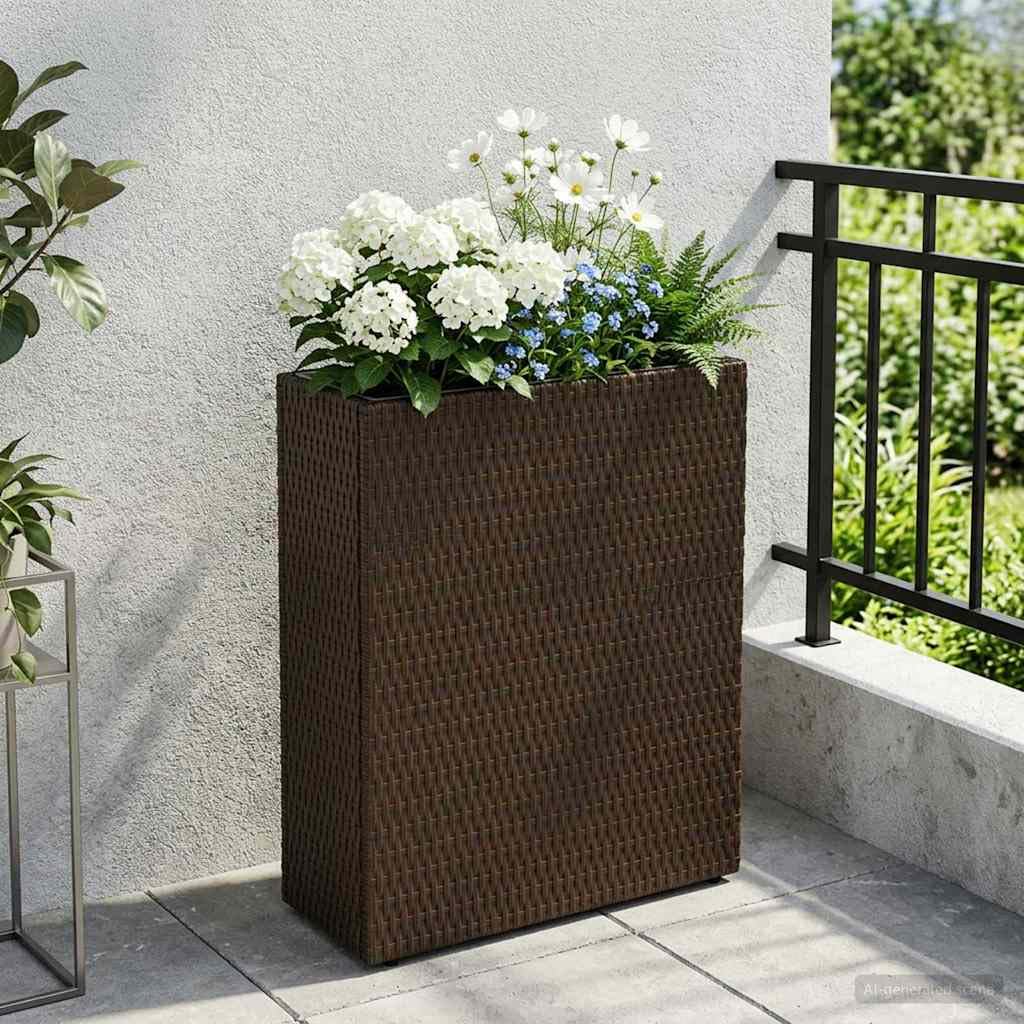 vidaXL Wysoka doniczka 55 x 22 x 70 cm, tak, stylowy, rozszerzony, prostokątny pojemnik na rośliny, odporny na warunki atmosferyczne, rattanowy stojak ogrodowy, elegancka dekoracja na kwiaty