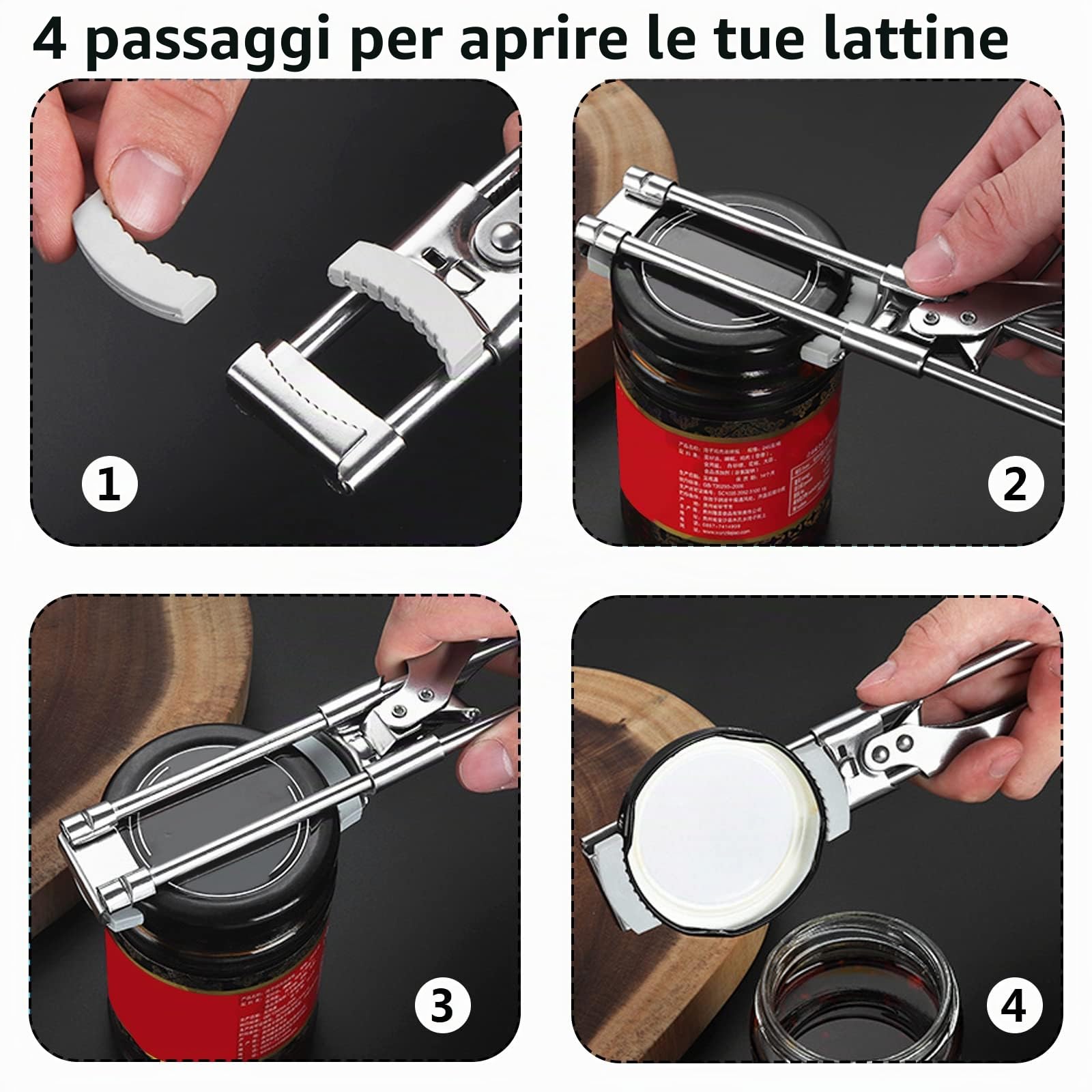 Apriscatole Manuale Regolabile in Acciaio Inox per Anziani, Apri Lattine
