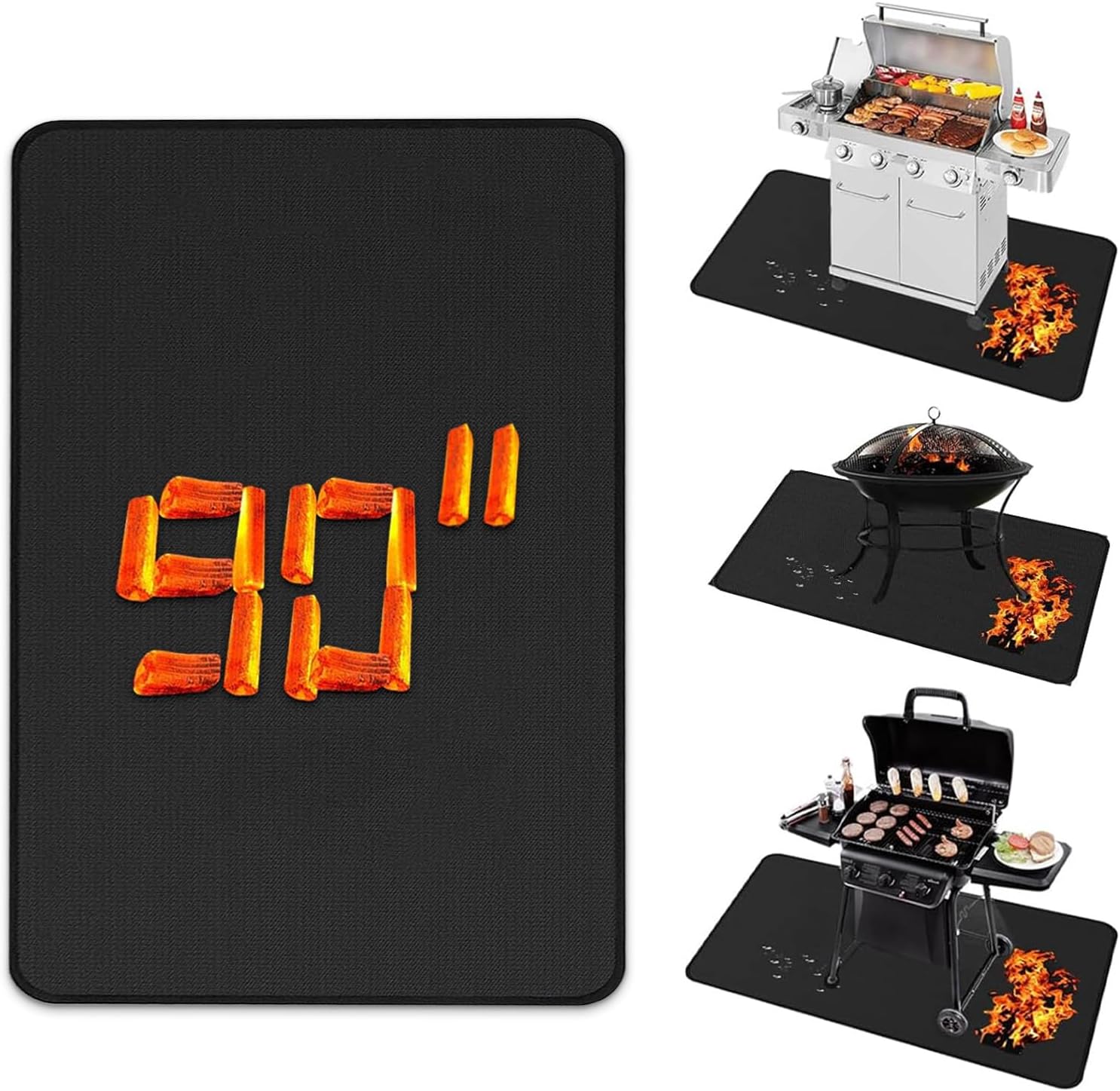 90" x 48" Extra Large Under Grill Mat for Outdoor Grill, Double-Sided Fireproof, Waterproof, Oil-Proof and Heat-Resistant Grill Protector, BBQ Fire Pit Fireplace Mat