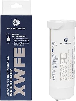 GE XWFE Refrigerator Water Filter, Genuine Replacement Filter, Certified to Reduce Lead, Sulfur, and 50+ Other Impurities, Replace Every 6 Months for Best Results, Pack of 1
