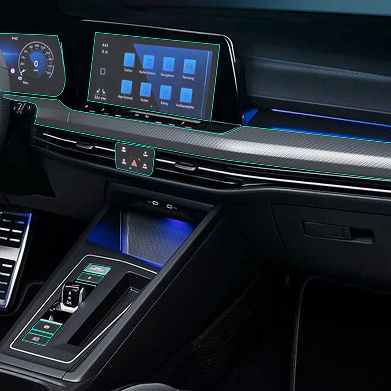 HASWEX Car Interior Center Console Gear Dashboard Panel Navigation Screen Protective Film, For FOR VW, For Golf 8 MK8, For R Line 2020 2021