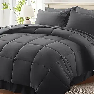 Anluoer Full Size Bed in a Bag 7 Pieces, Dark Grey Bed Comforter Set with Sheets, All Season Bedding Sets with 1 Comforter,2 Pillow Shams,2 Pillowcases, 1 Flat Sheet,1 Fitted Sheet