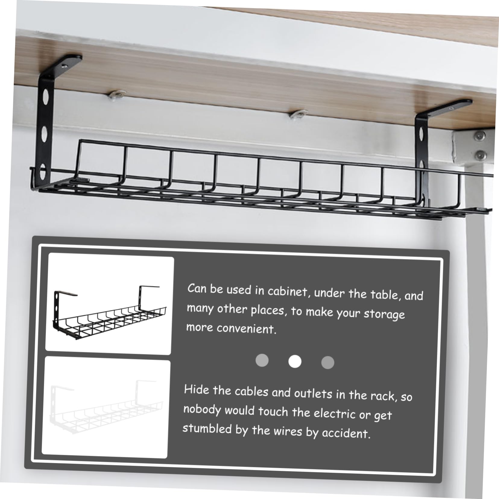 Holibanna 1pezzi Canalina Passacavi Sotto Scrivania Vassoio Organizzatore Ferro Per Elettrici Salvaspazio Per Elettrici e Porta Multipresa Design e Per e Casa Nero