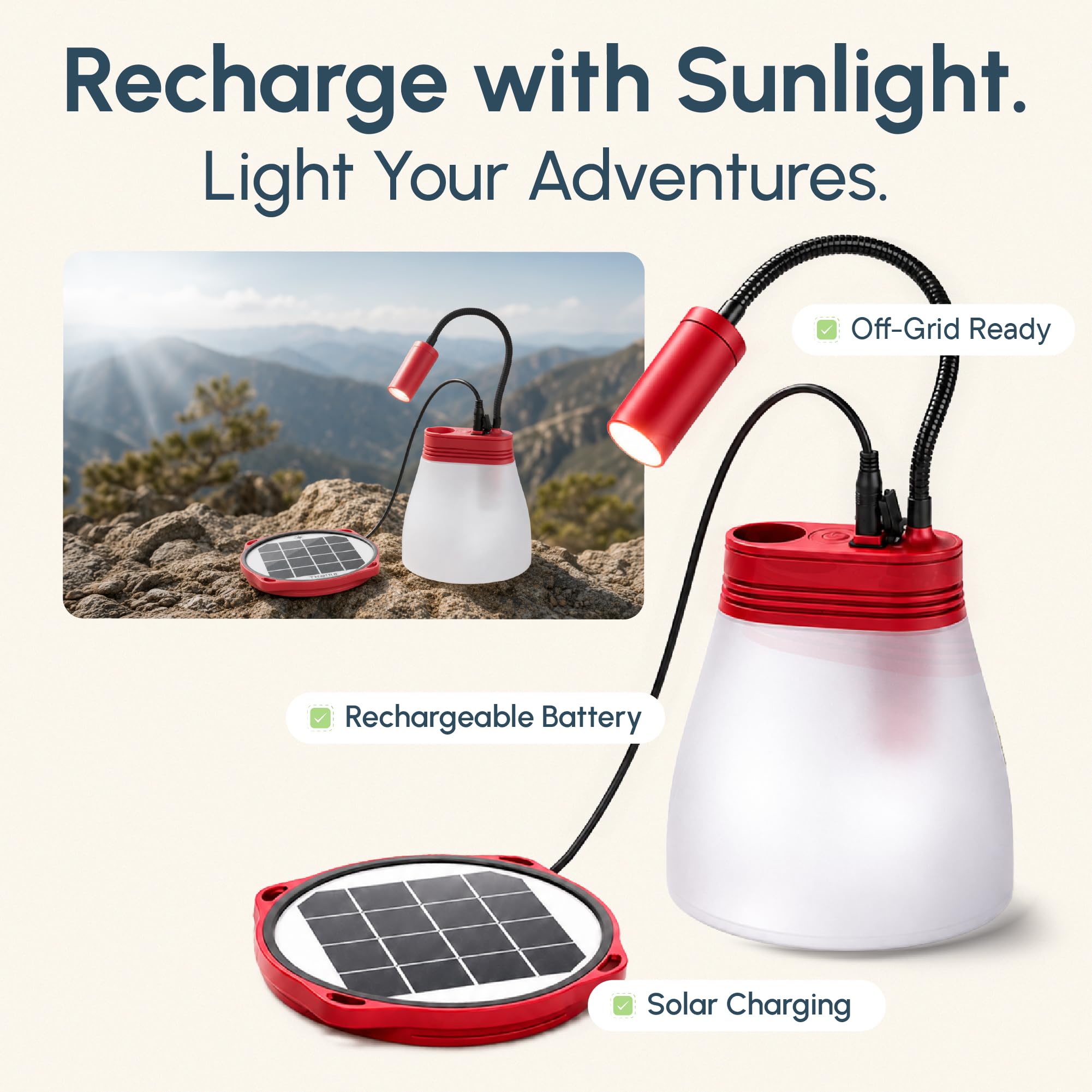 BRIGHT SunBell 80 Solarlampe LED, USB-Ladestation, 180 Std. Laufzeit | 3-in-1 Campinglampe, Integrierte USB-Ladestation, Wechselbare Batterie, IP64 wetterfest